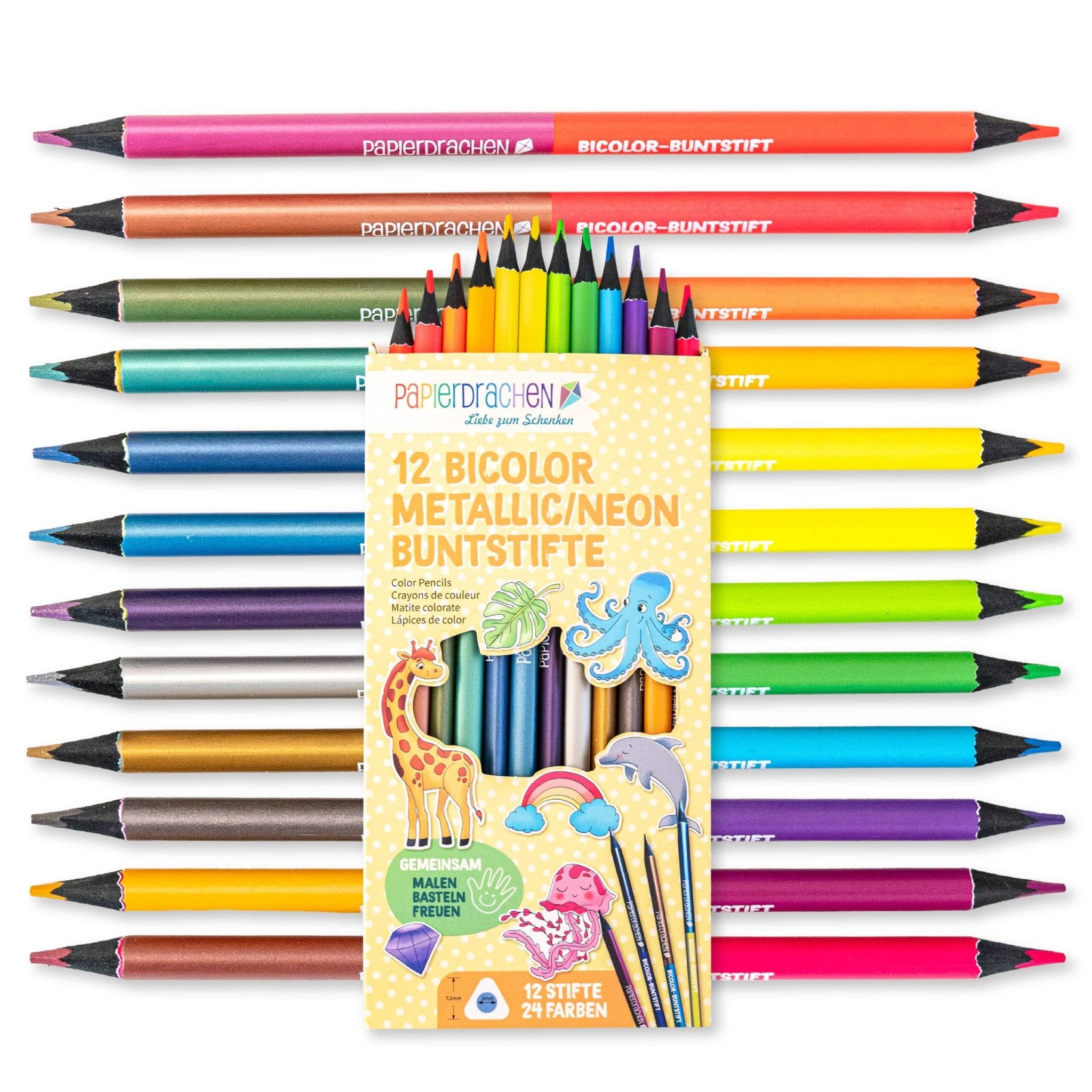 12 Bicolor Buntstifte - Metallic und Neon - lyllevenn