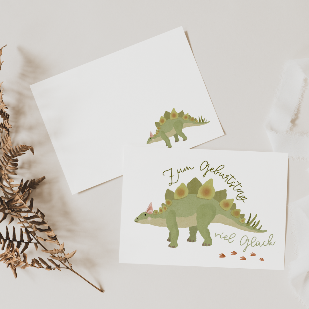 Postkarte Dino - Geburtstagsgrüße Stegosaurus