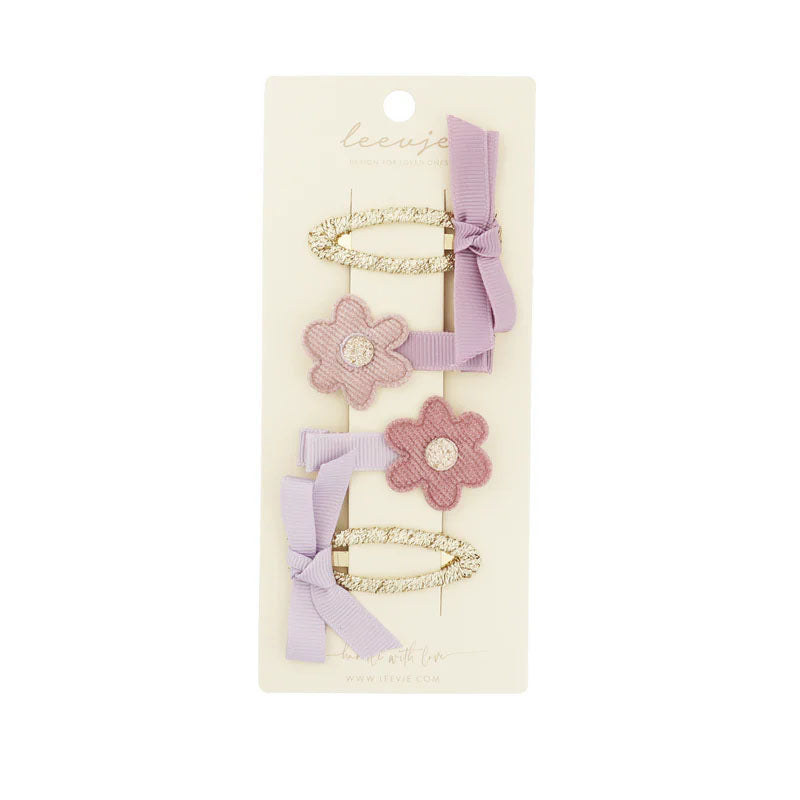 Haarspangen - Lila Schleife & Blume