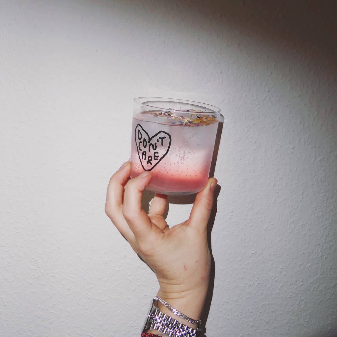 Trinkglas – don't care - Designer Statement Glass