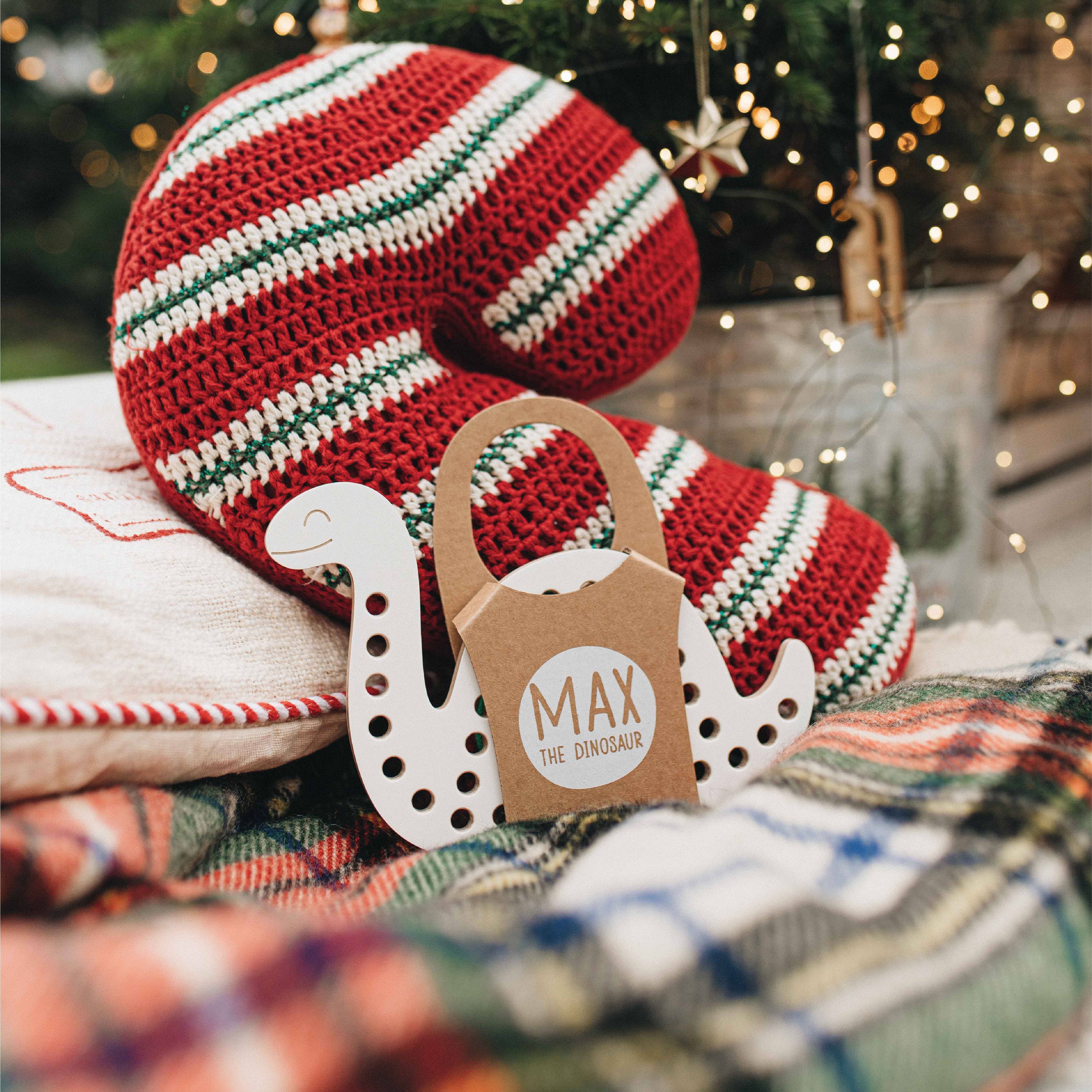 Fädelspiel aus Holz – 'Max der Dinosaurier', Montessori-Spielzeug für Kinder