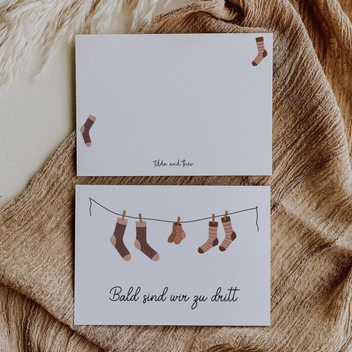 Postkarte Baby Ankündigung - bald zu dritt