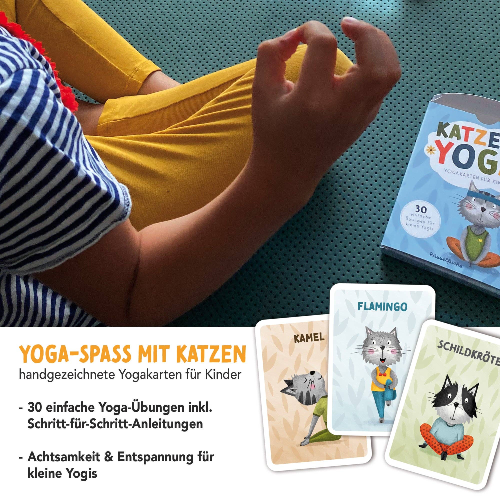 Kinderyoga, Kartenset mit Katzen – Bewegung & Entspannung mit Spaß