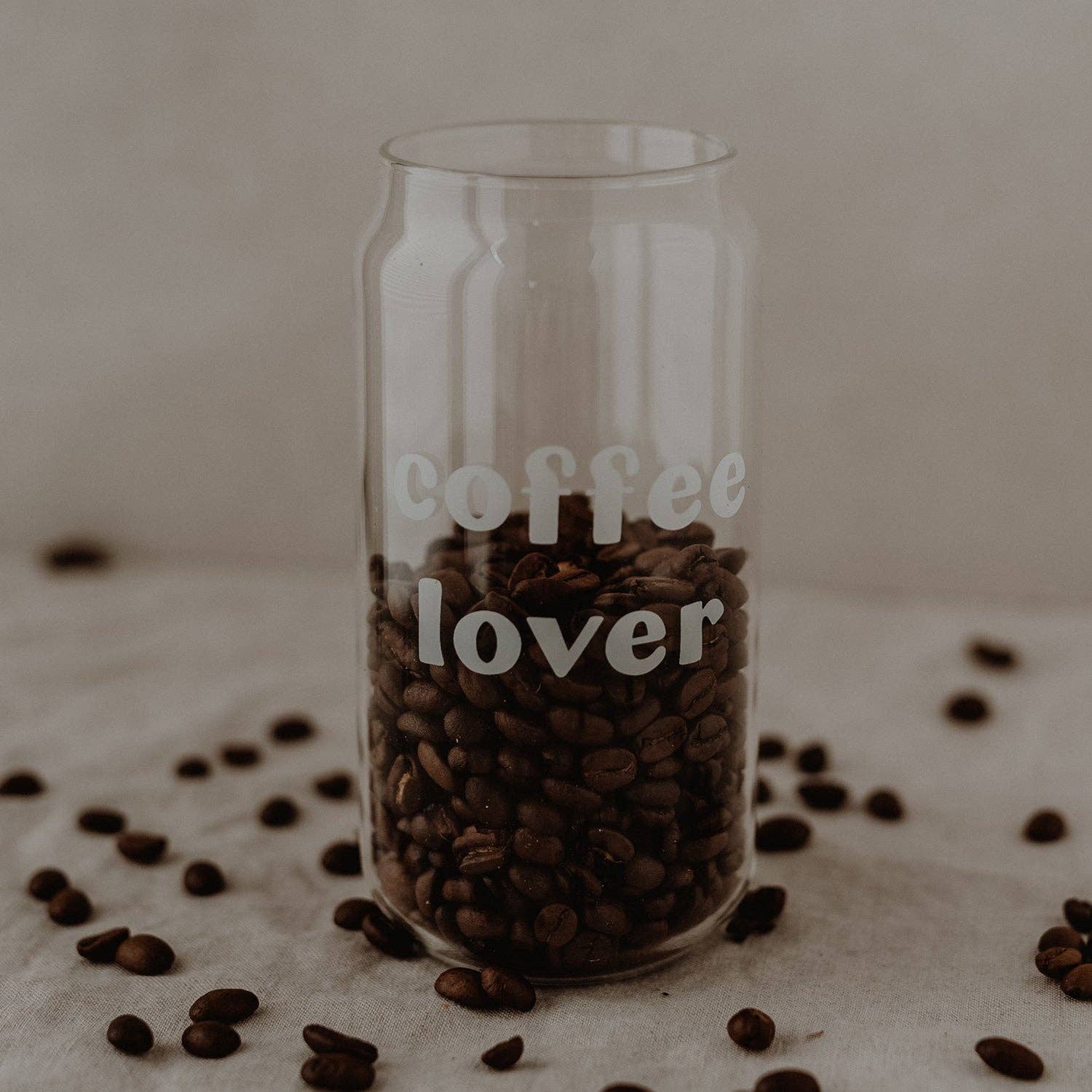 Hohes Trinkglas Coffee Lover – Glas mit Statement-Print