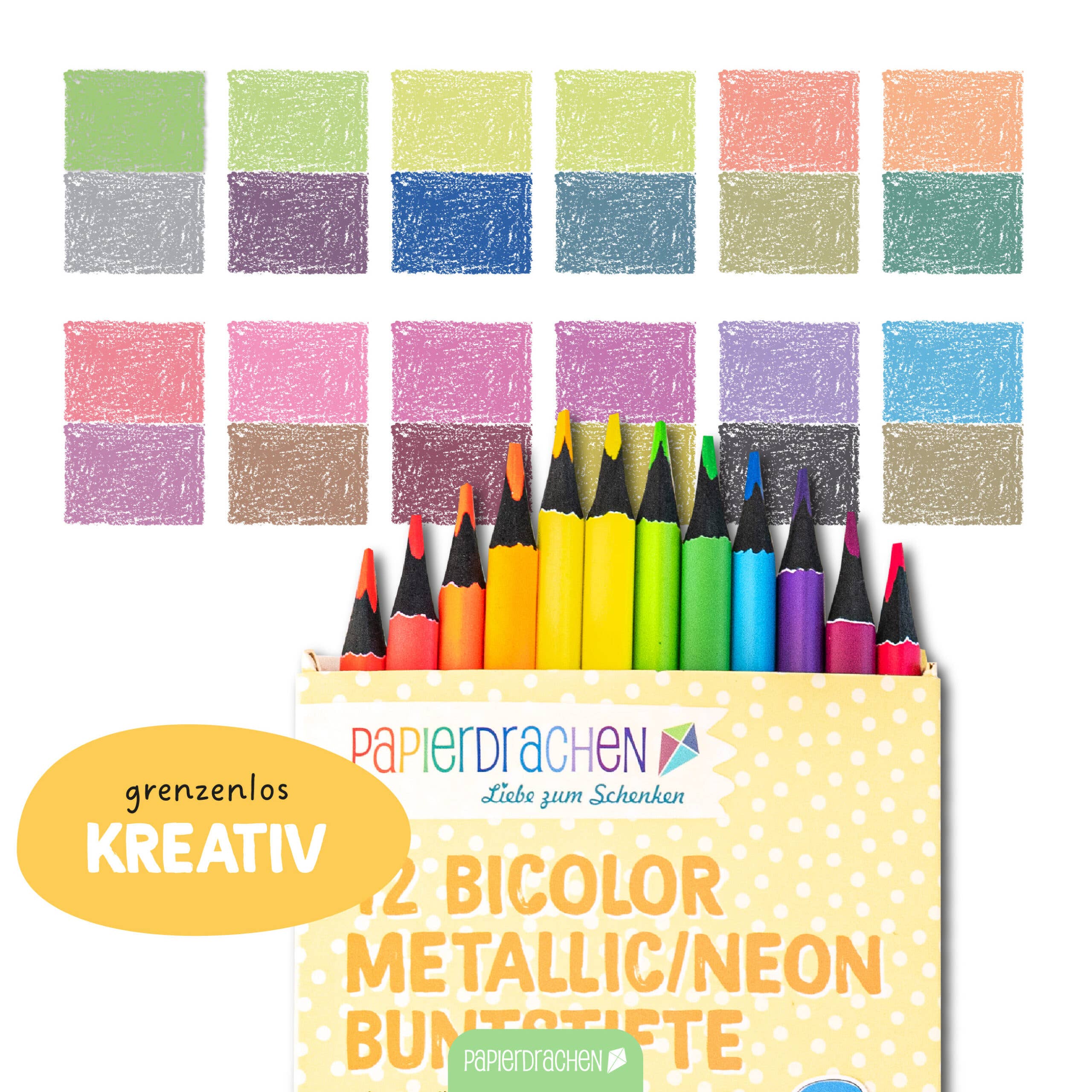 12 Bicolor Buntstifte - Metallic und Neon
