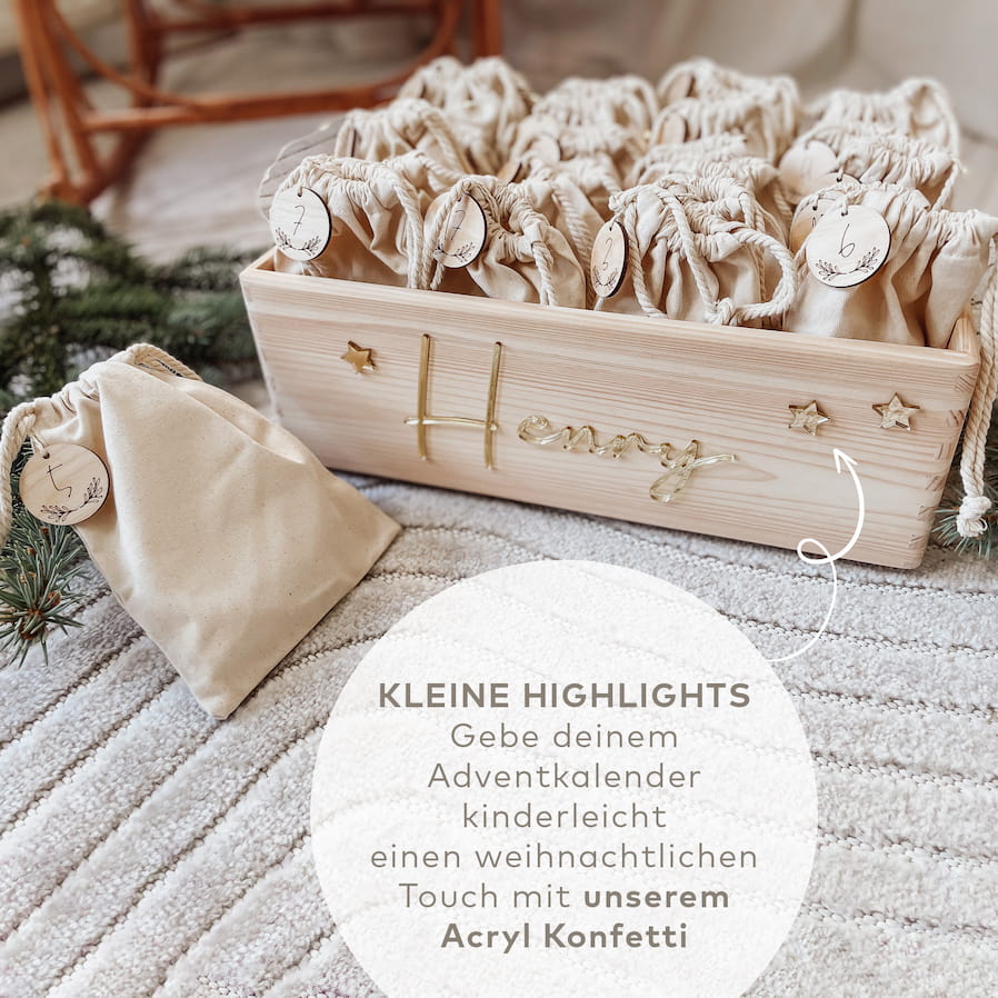 Adventskiste aus Holz mit 3D-Namen – personalisierbarer Adventskalender