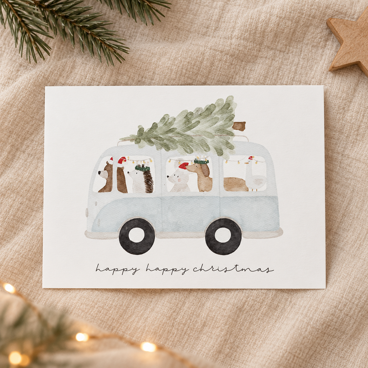 Postkarte - Weihnachtsbus "happy happy Christmas" - lyllevenn