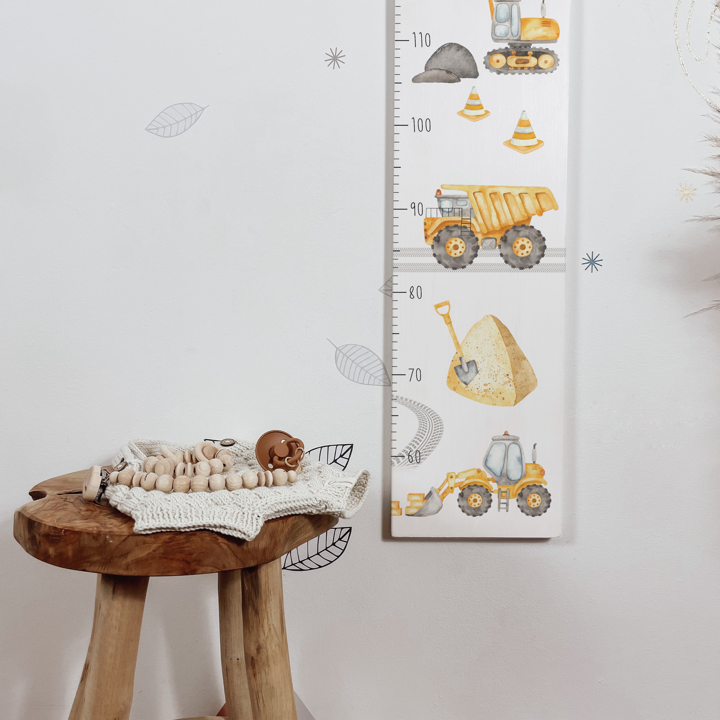Kindermesslatte Holz "Bagger & Baustelle" – personalisierbar