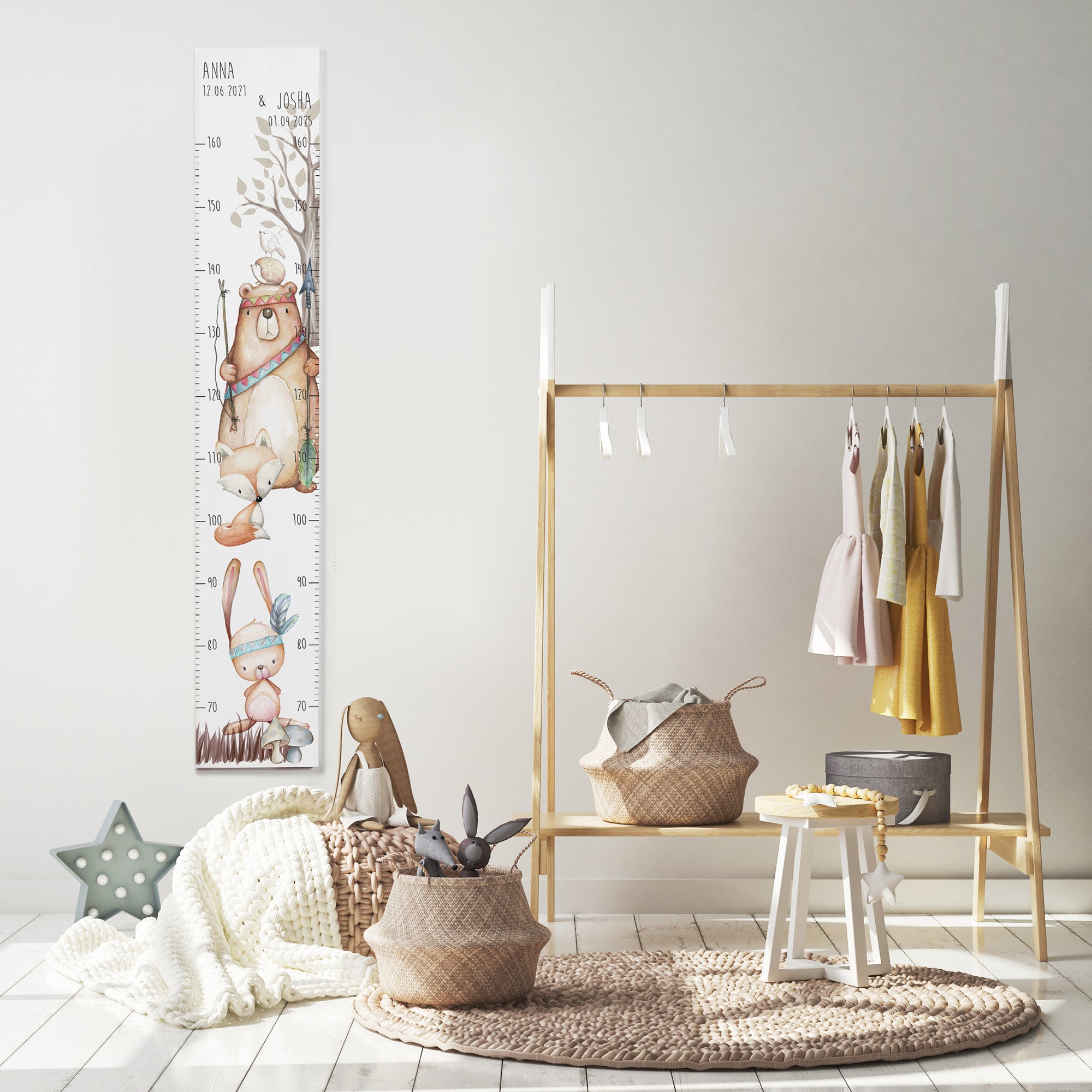 Kindermesslatte Holz personalisiert - Boho Woodland
