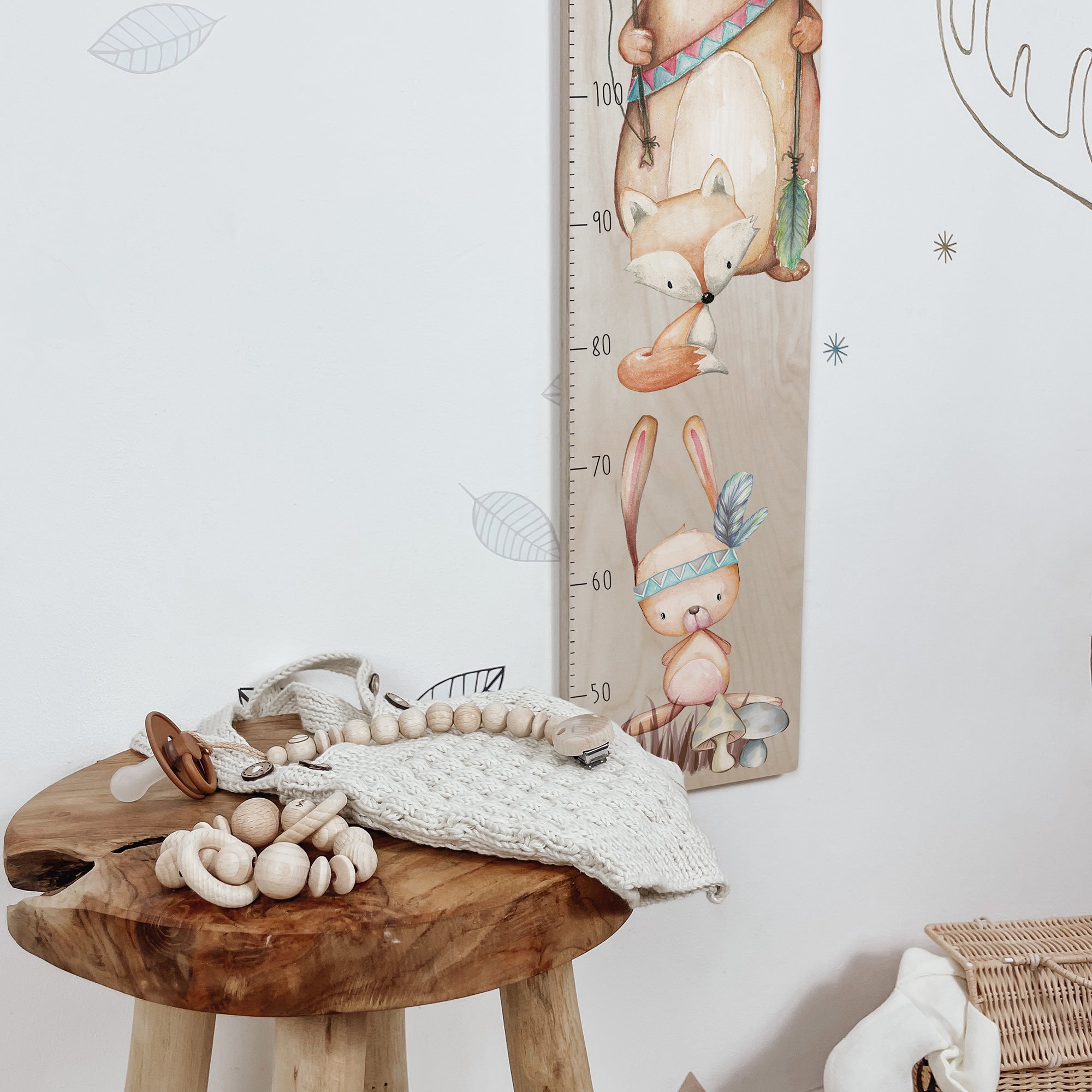Kindermesslatte Holz personalisiert - Boho Woodland