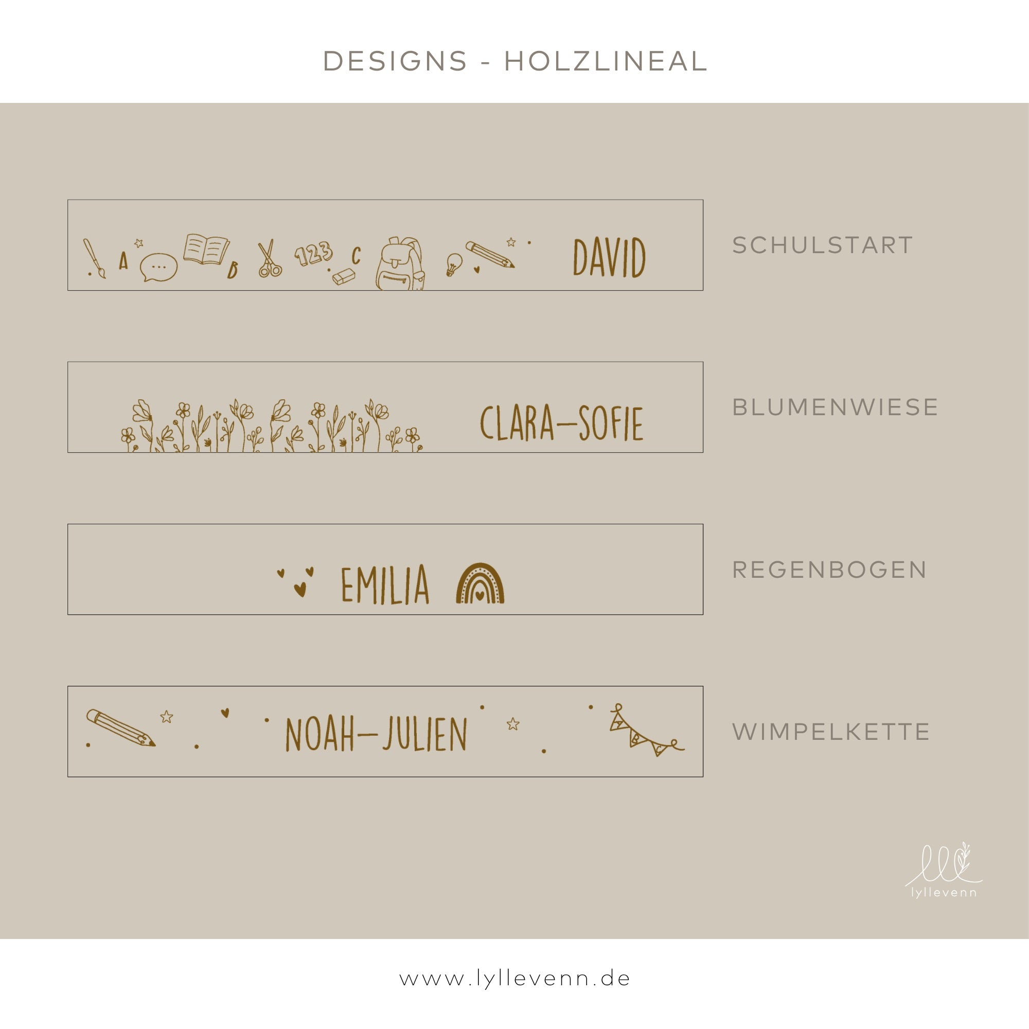 Personalisiertes Holzlineal - mit Wunschnamen