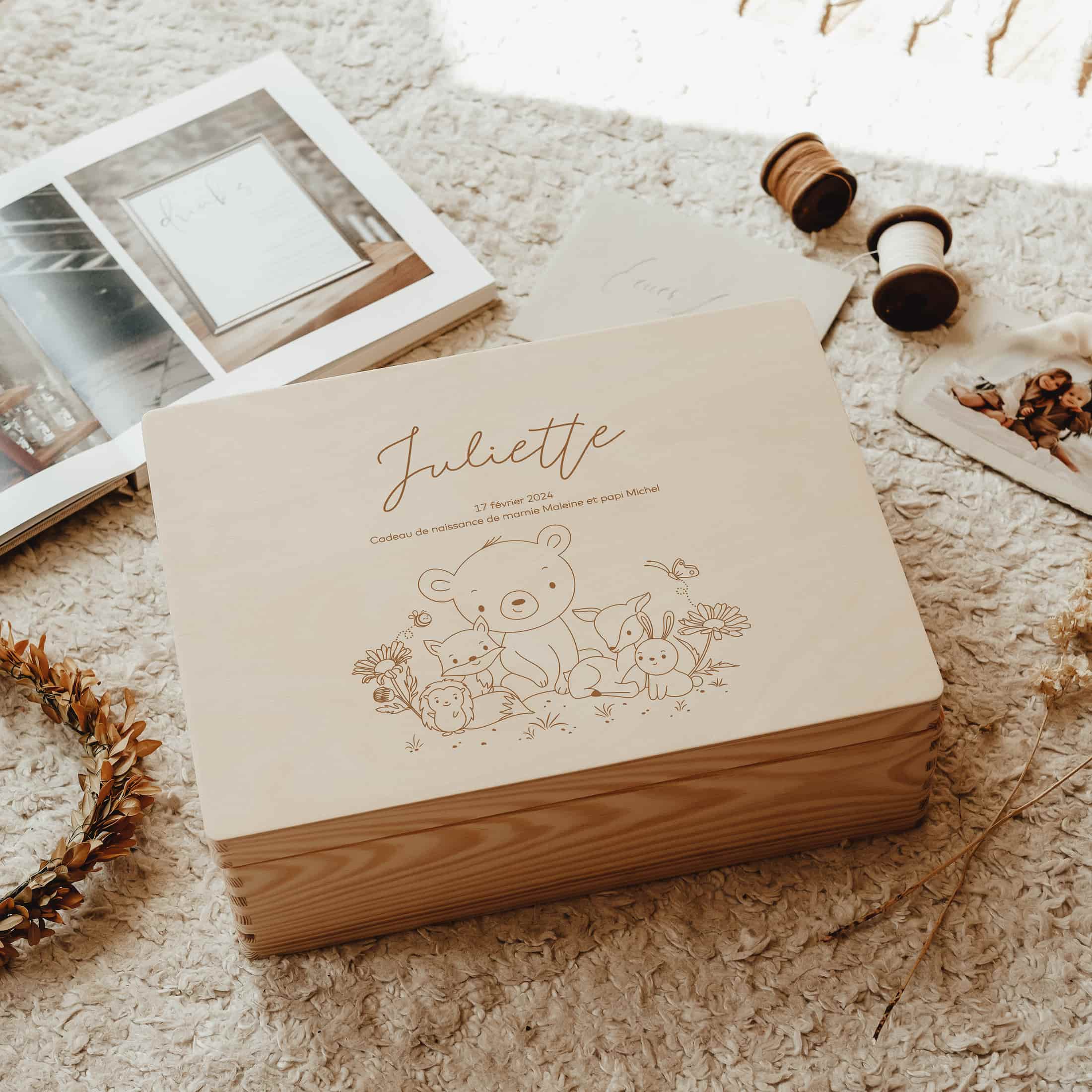 Erinnerungskiste Holz personalisiert - Waldtiere