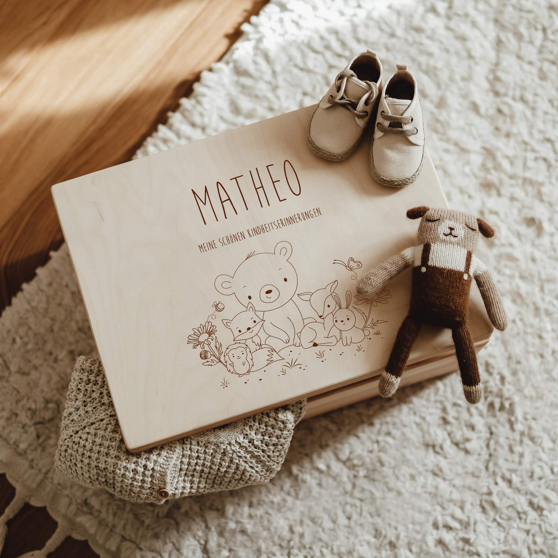 Erinnerungskiste Holz personalisiert - Waldtiere