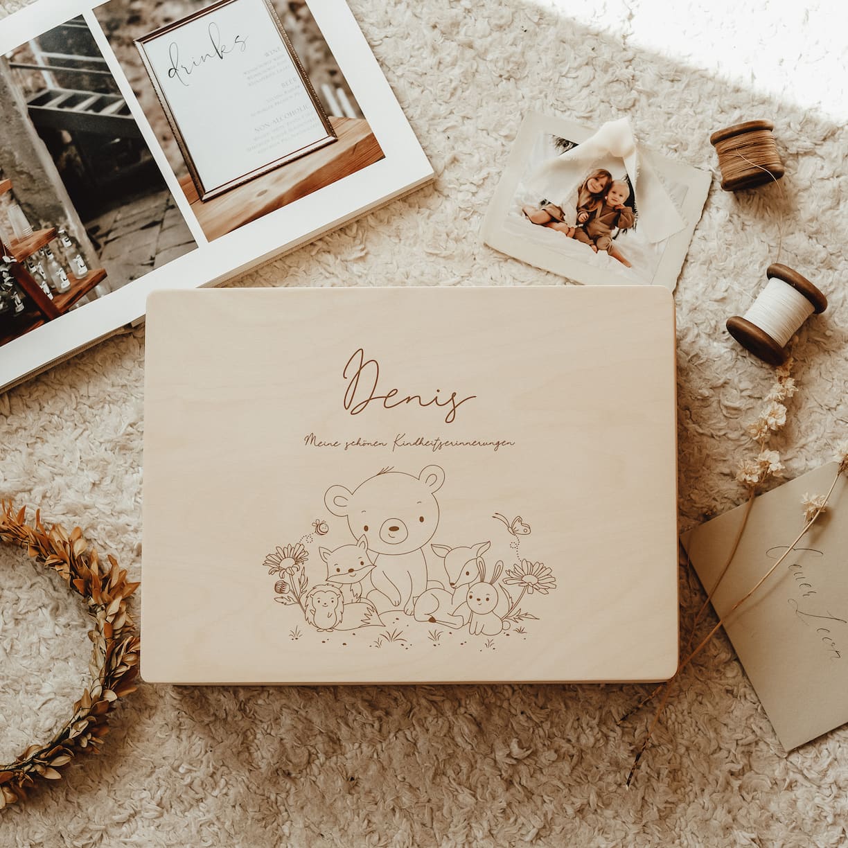 Erinnerungskiste Holz personalisiert - Waldtiere