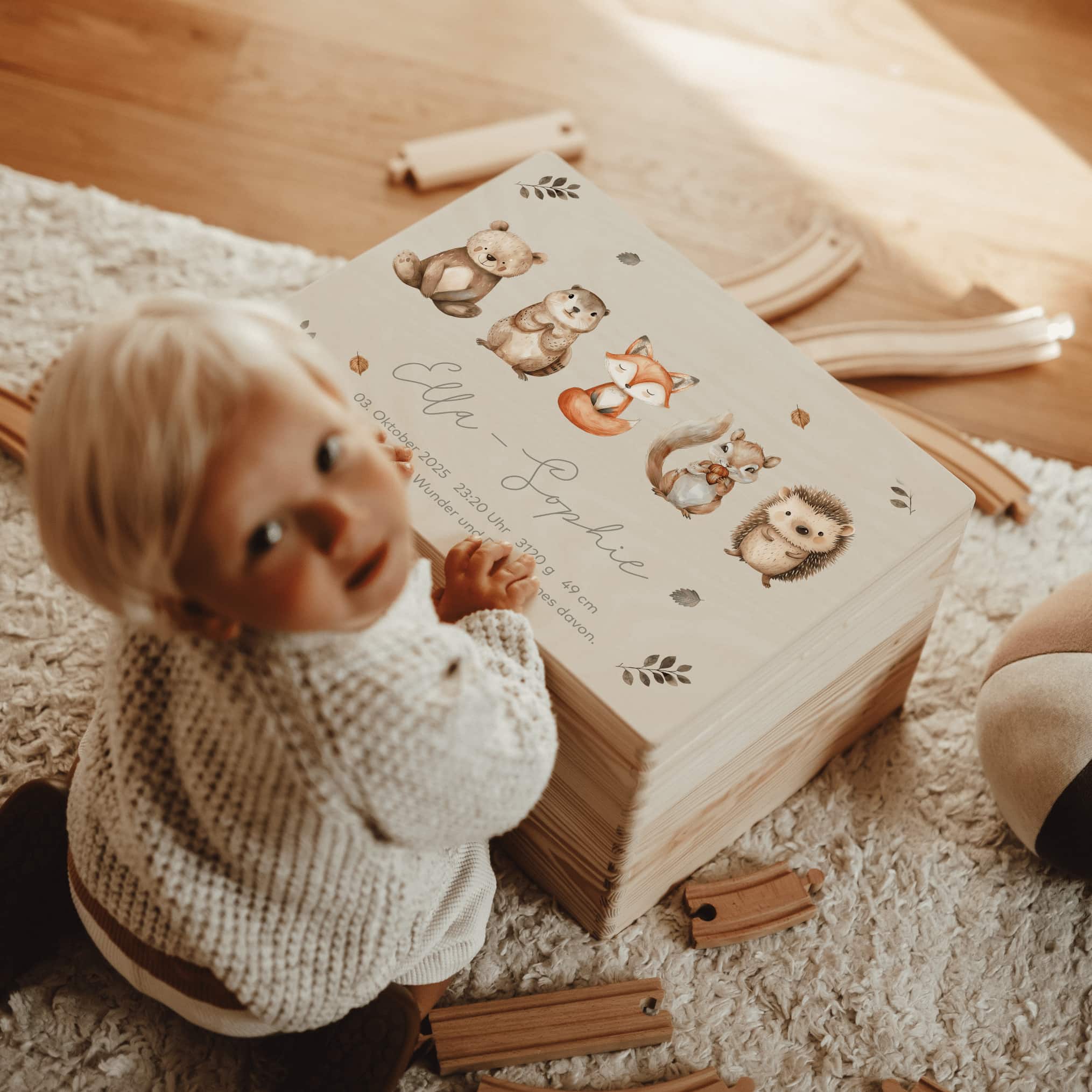 Erinnerungskiste Holz personalisiert - Bedruckt Woodland & Friends