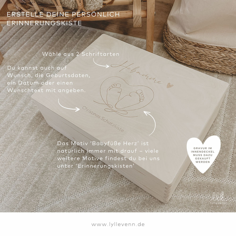 Erinnerungskiste Holz personalisiert - Babyfüße