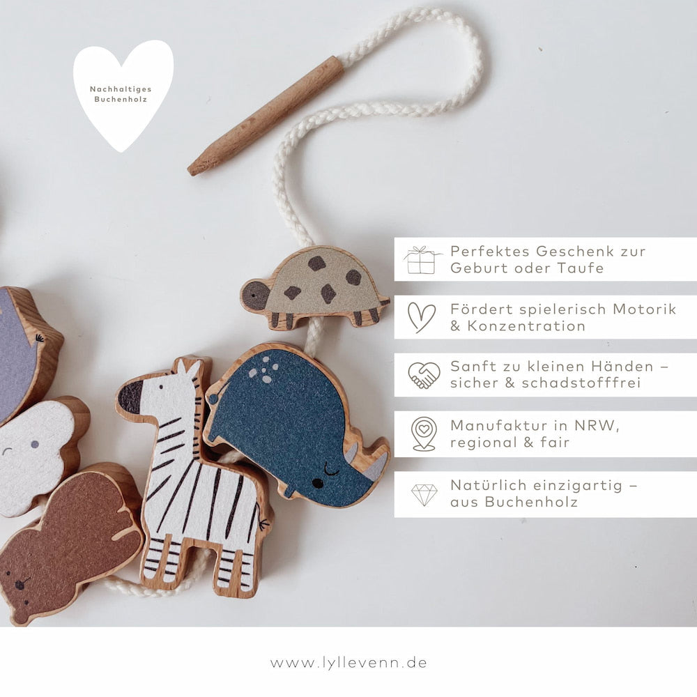 Fädelspiel aus Holz – Montessori Lernspielzeug für Kinder mit Tiermotiven