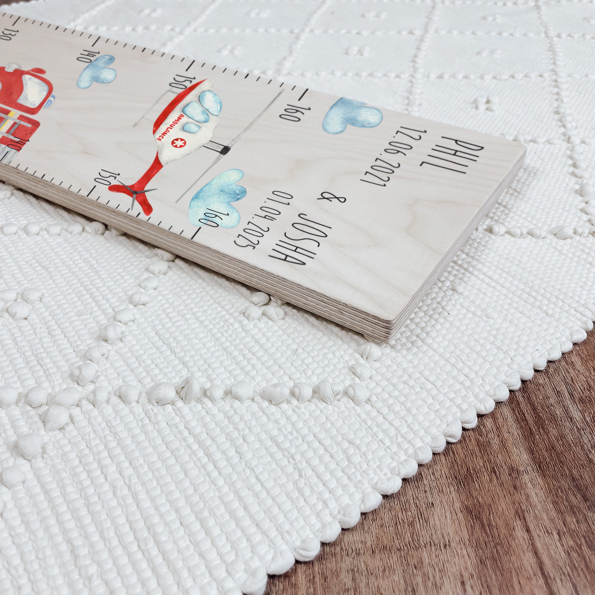 Kindermesslatte Holz personalisiert - Feuerwehr