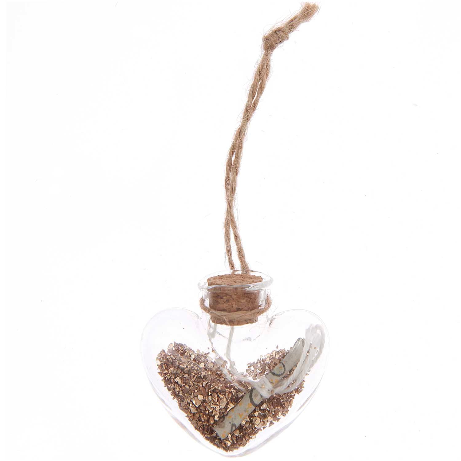 Glasflasche Herz mit Glitzer zum Hängen