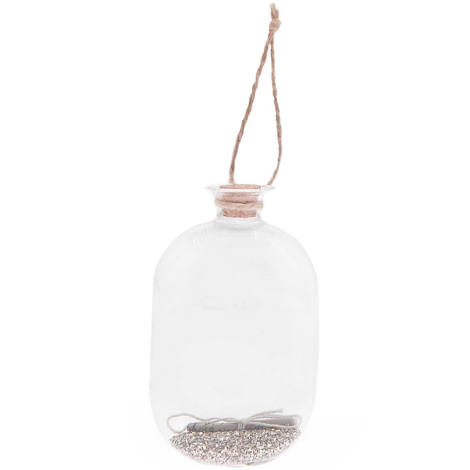Glasflasche mit silber Glitter zum Hängen