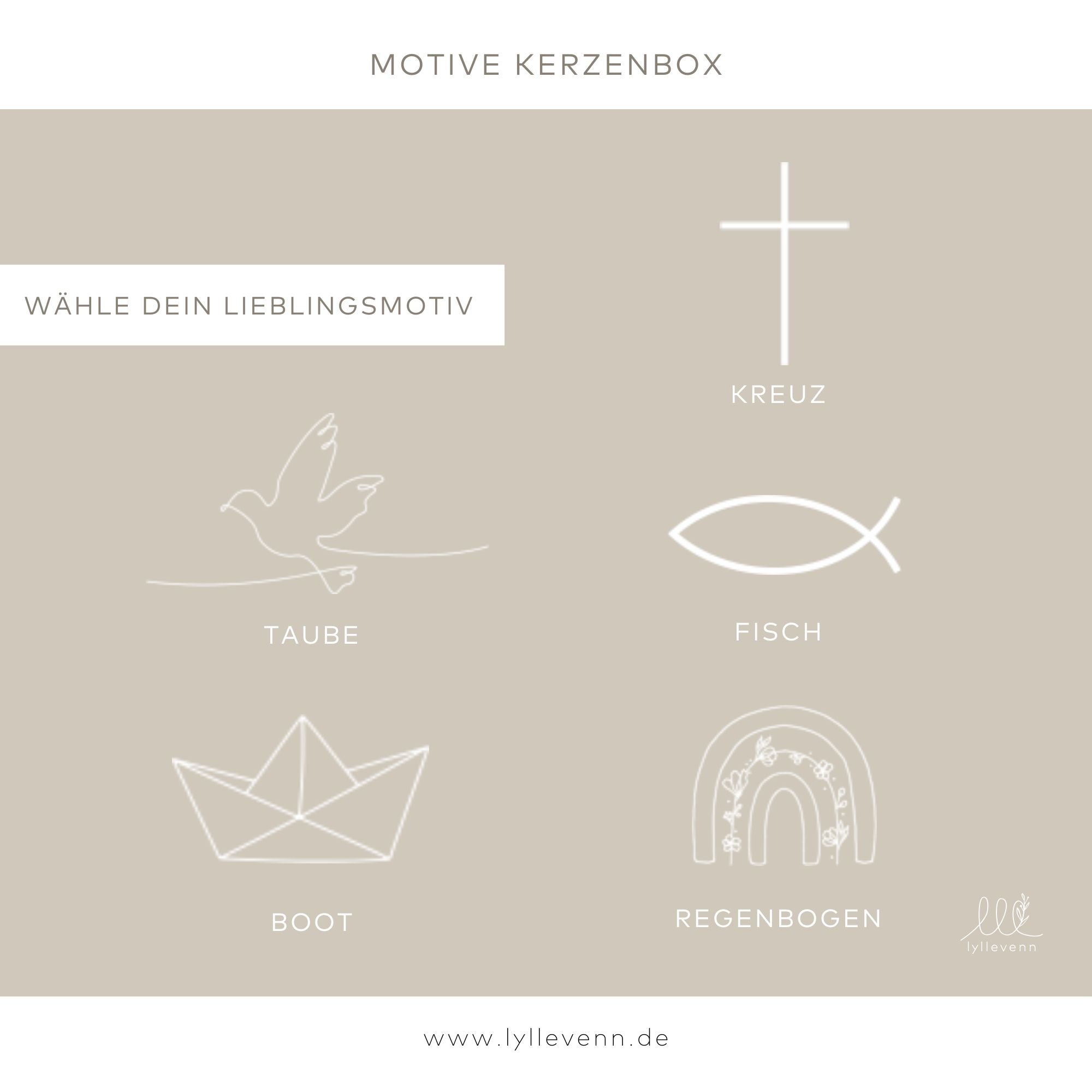 Taufkerzenbox mit Symbol – Personalisierte Holzkiste mit 3D-Namen & Trockenblume