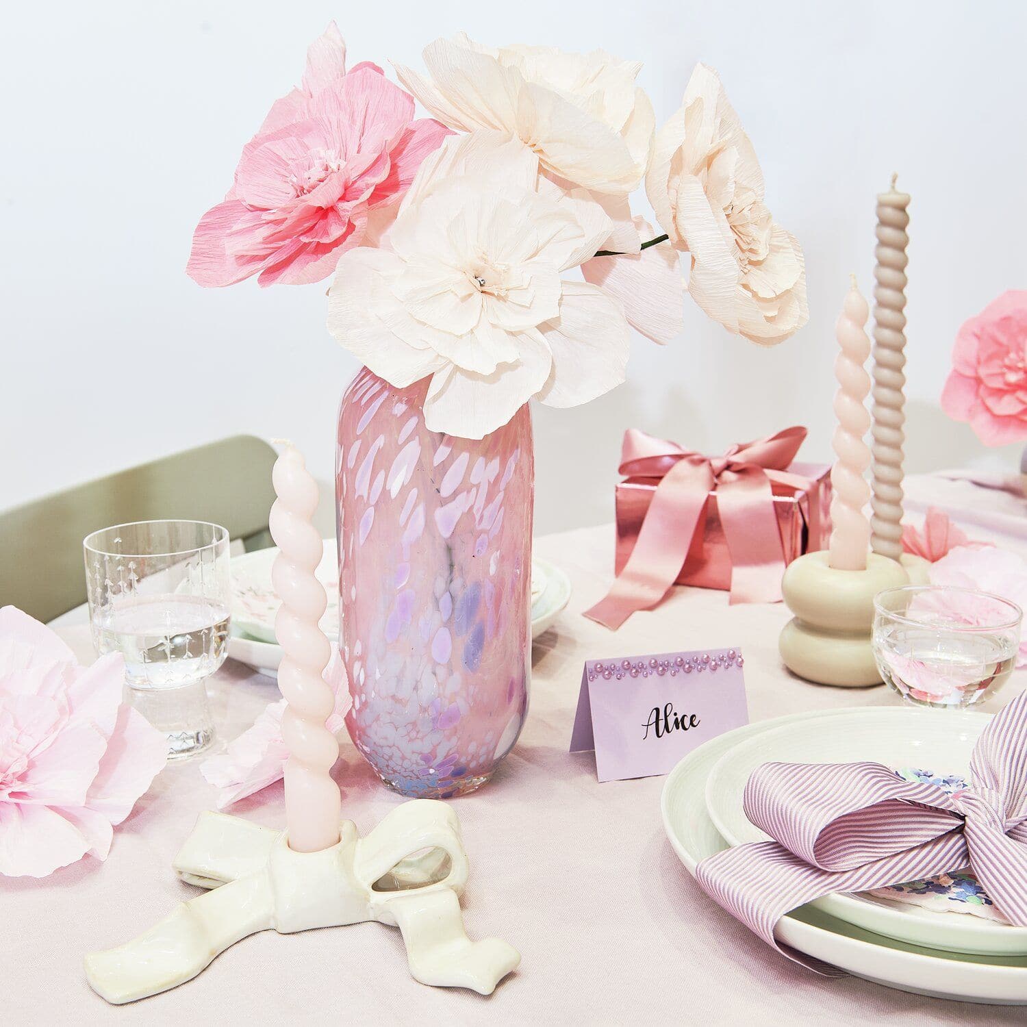 Kerzenhalter Schleife aus Keramik – Creme | Elegante Tisch- & Weihnachtsdeko