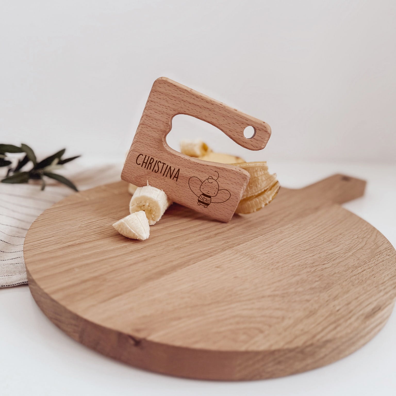 Montessori sicheres Kindermesser Holz „Kleine Gefährten“ – personalisiert