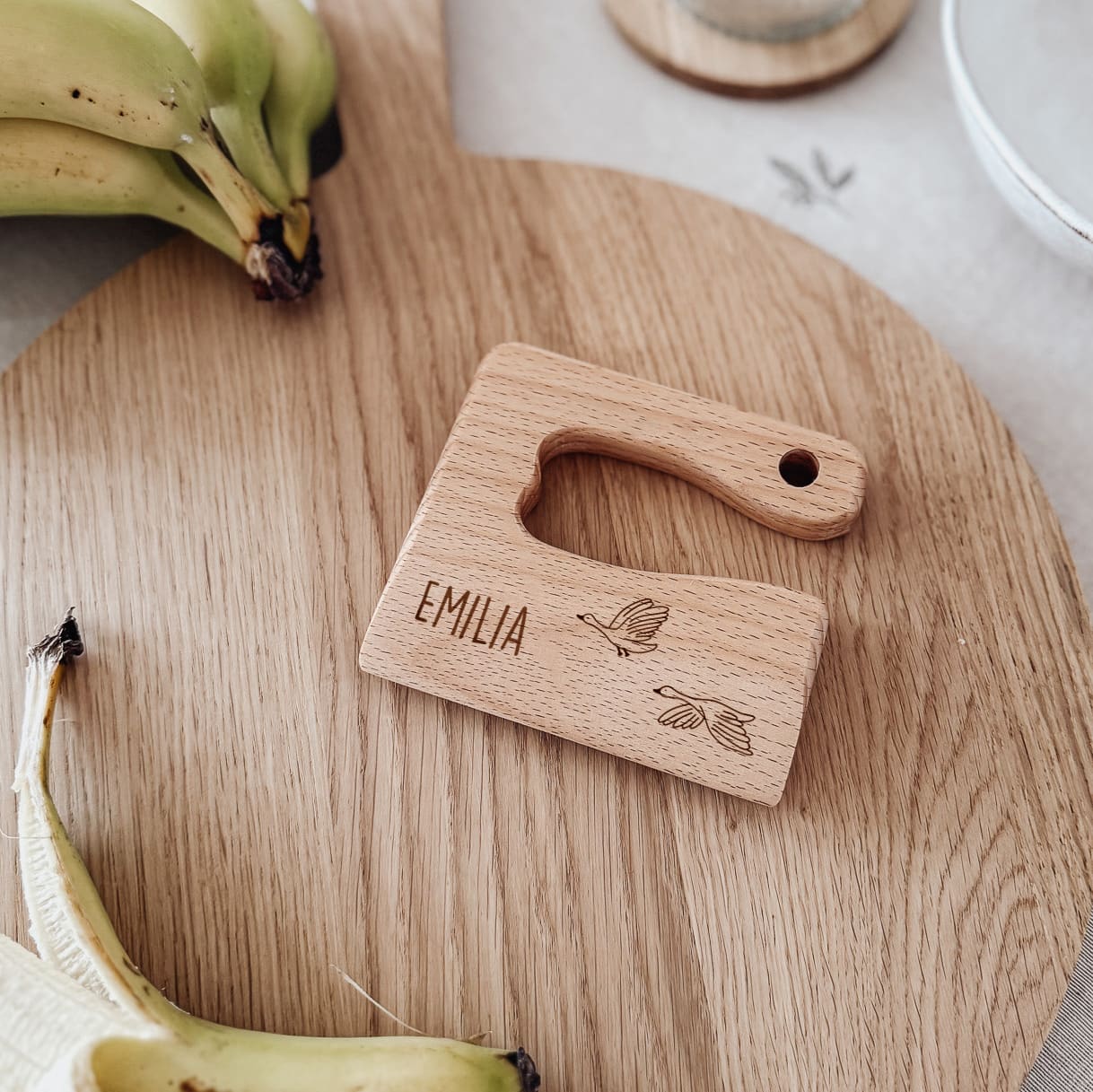 Montessori sicheres Kindermesser Holz „Kleine Gefährten“ – personalisiert