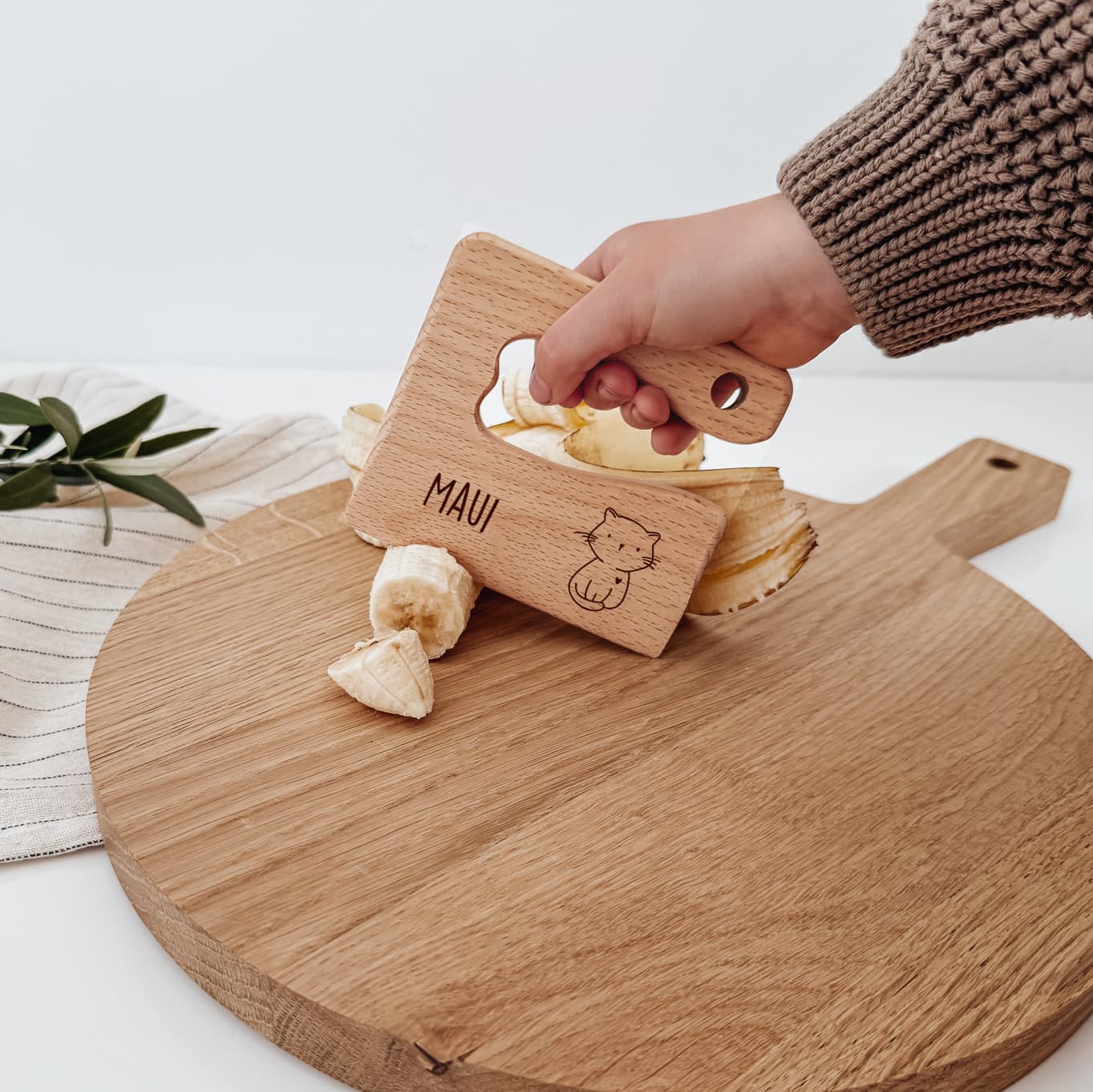 Montessori sicheres Kindermesser Holz „Kleine Gefährten“ – personalisiert