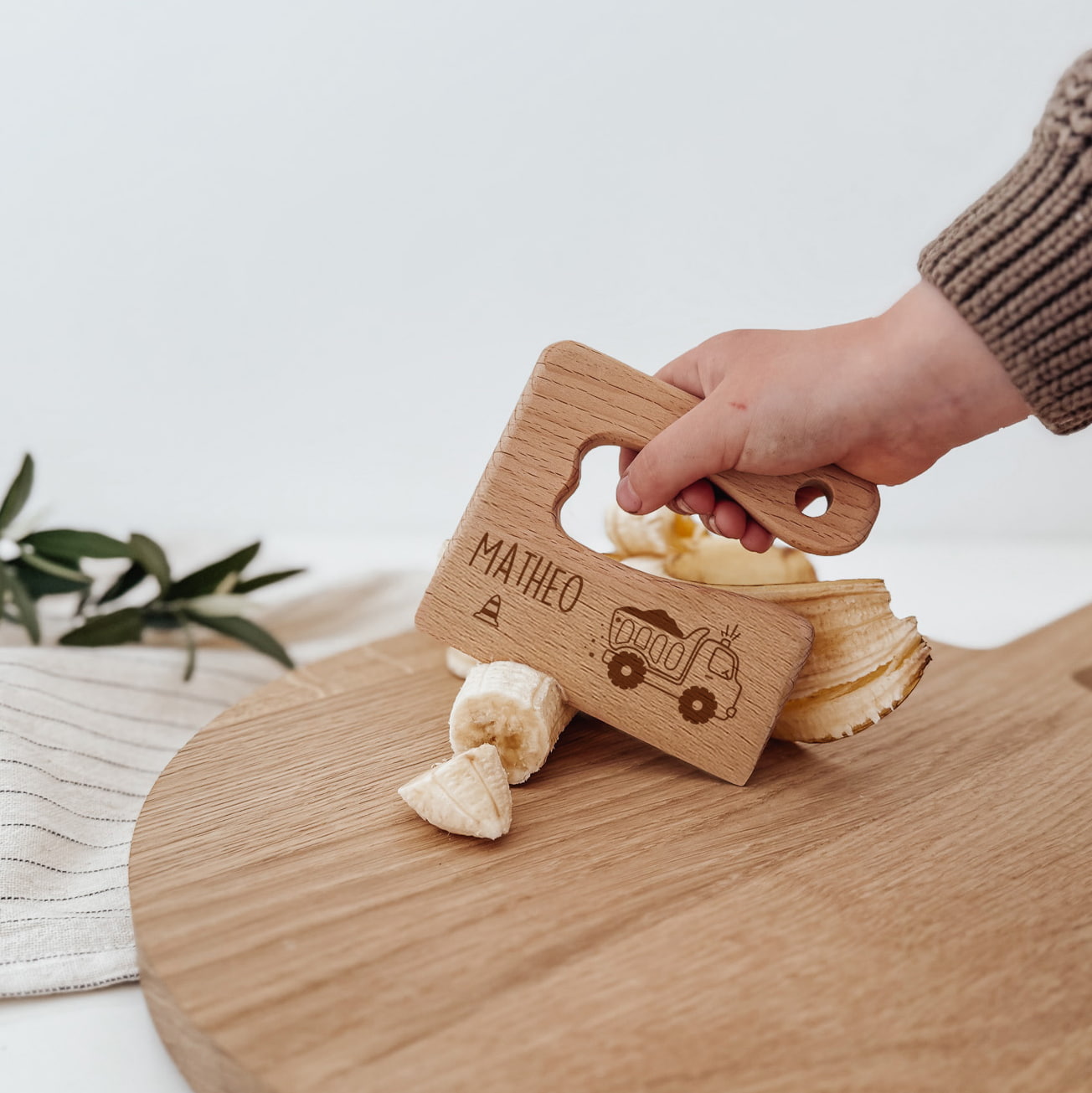 Montessori sicheres Kindermesser Holz „Fahrzeuge“ – personalisiert