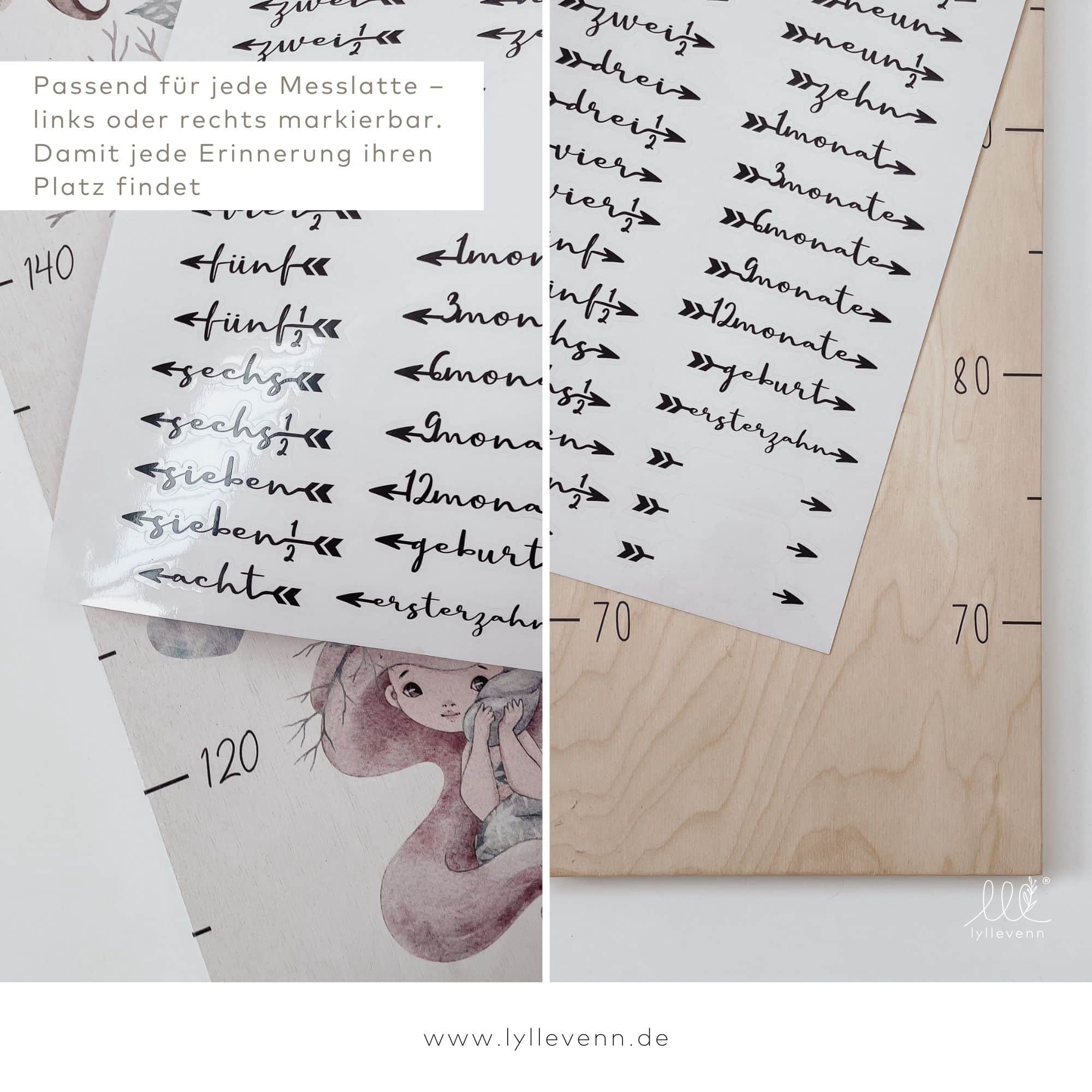 Meilensteinsticker 0-10 Jahren recht & links – Set für Messlatte