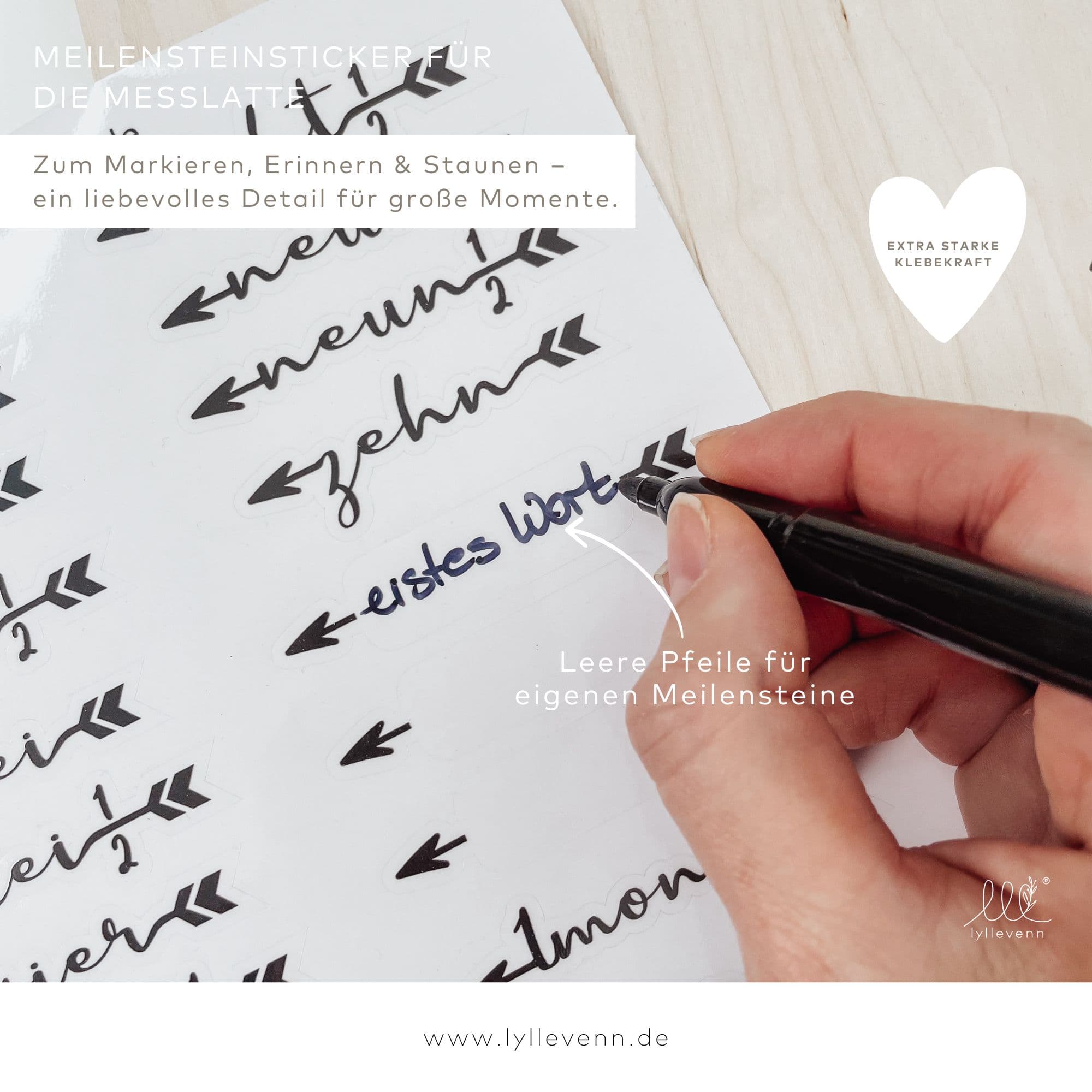 Meilensteinsticker 0-10 Jahren recht & links – Set für Messlatte