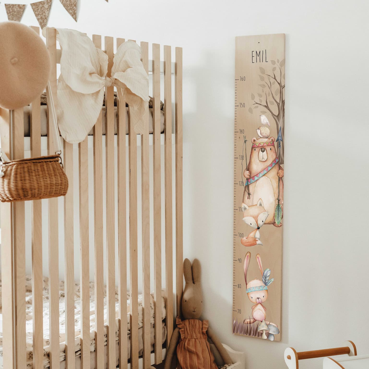 Kindermesslatte Holz personalisiert - Boho Woodland