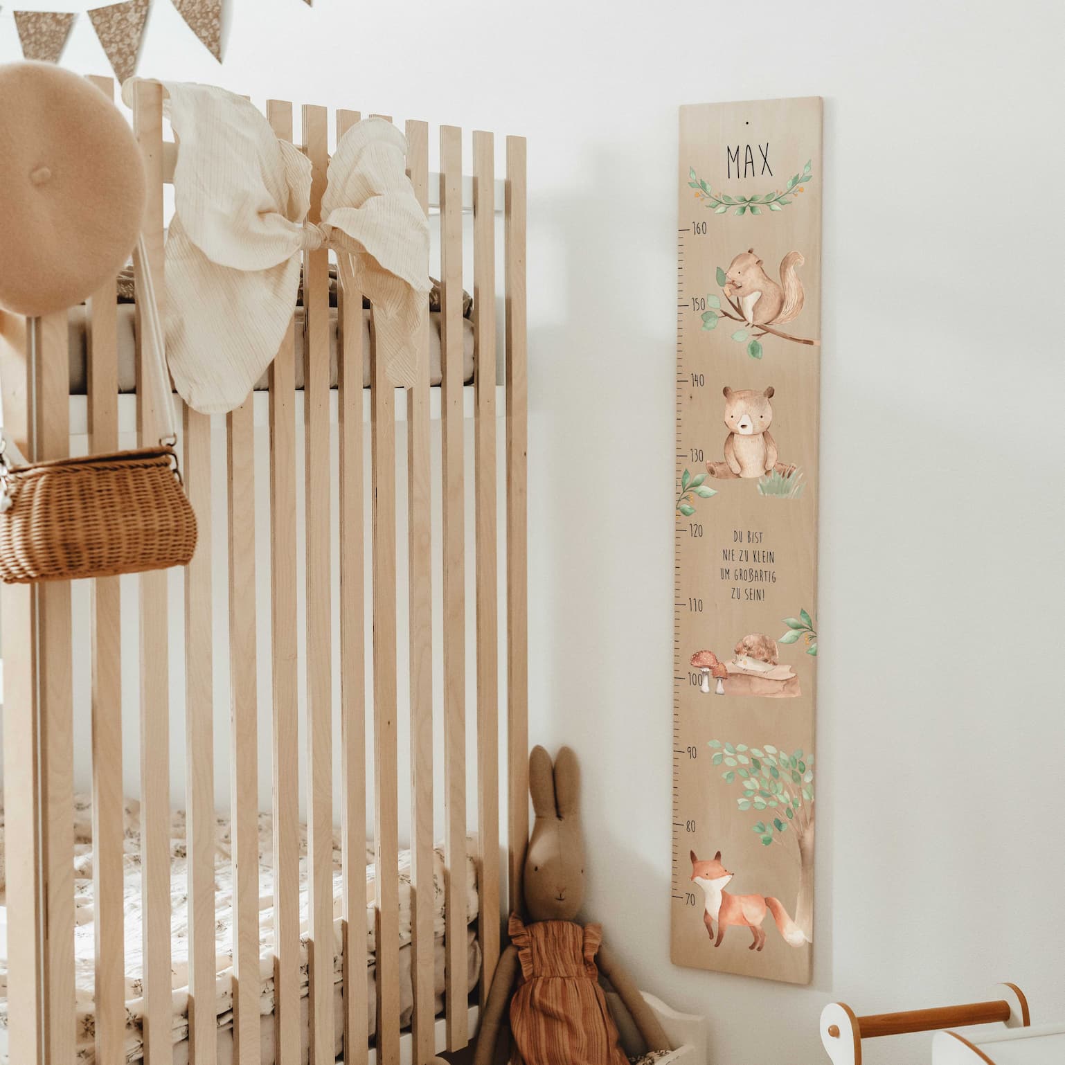Kindermesslatte Holz personalisiert - Waldtiere