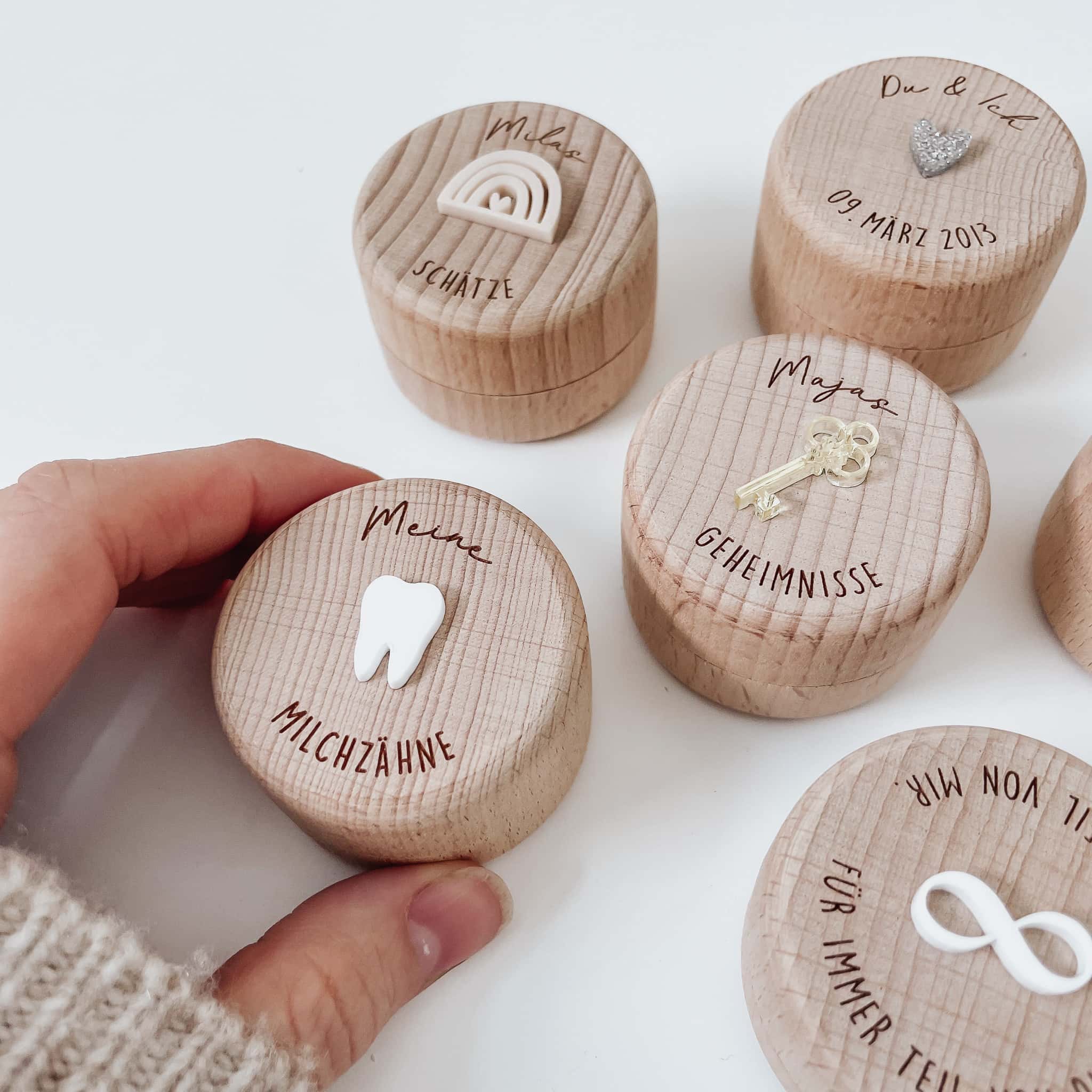 Milchzahndose Holz personalisiert – Magie