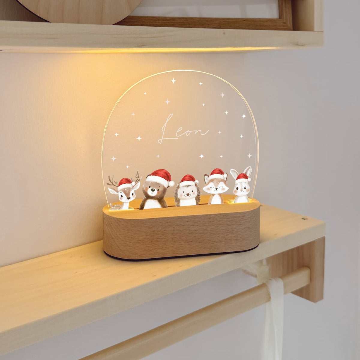 Nachtlicht Kinder personalisiert LED - Woodland Weihnachten