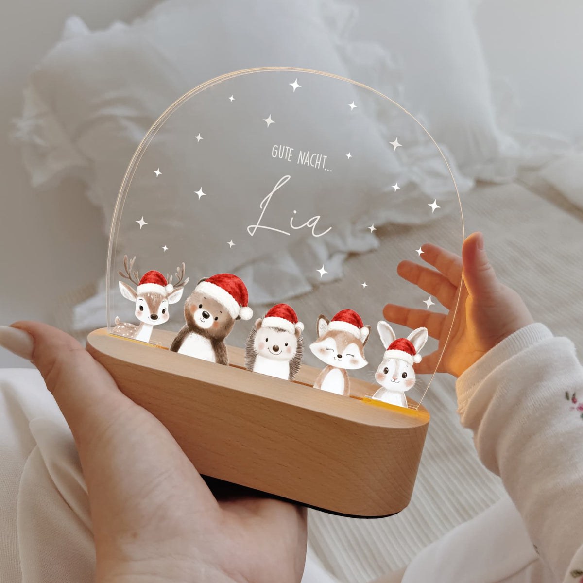 Nachtlicht Kinder personalisiert LED - Woodland Weihnachten