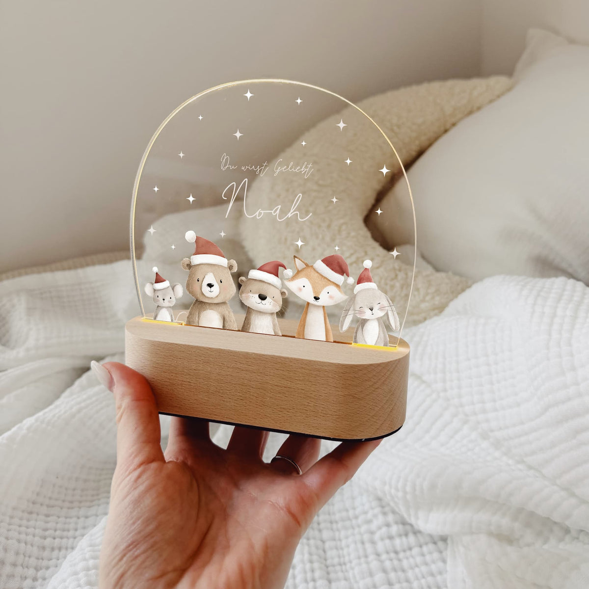 Nachtlicht Kinder personalisiert LED - Woodland Weihnachten