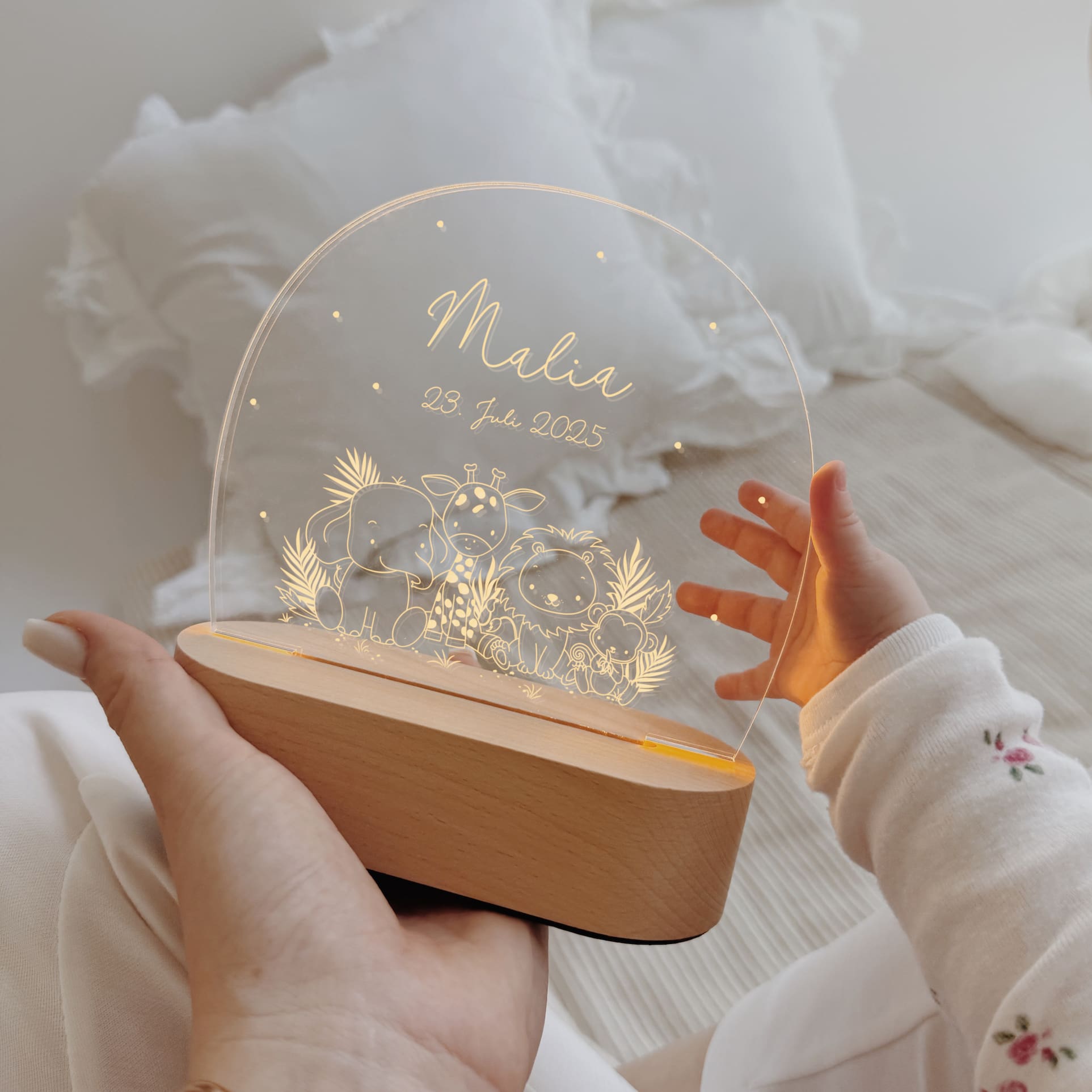 Nachtlicht Kinder personalisiert – LED Lampe Wild Family