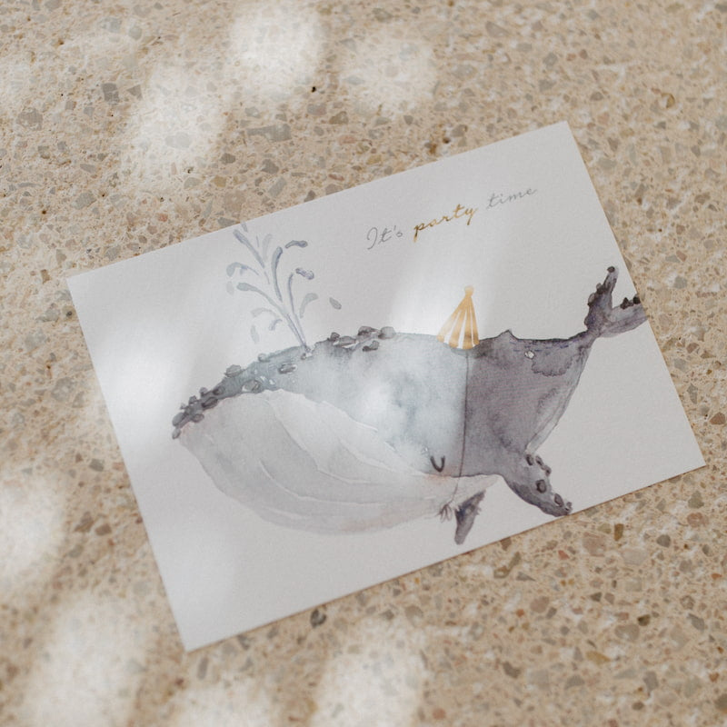 Postkarte Partytime – Geburtstagsgrüße Wal