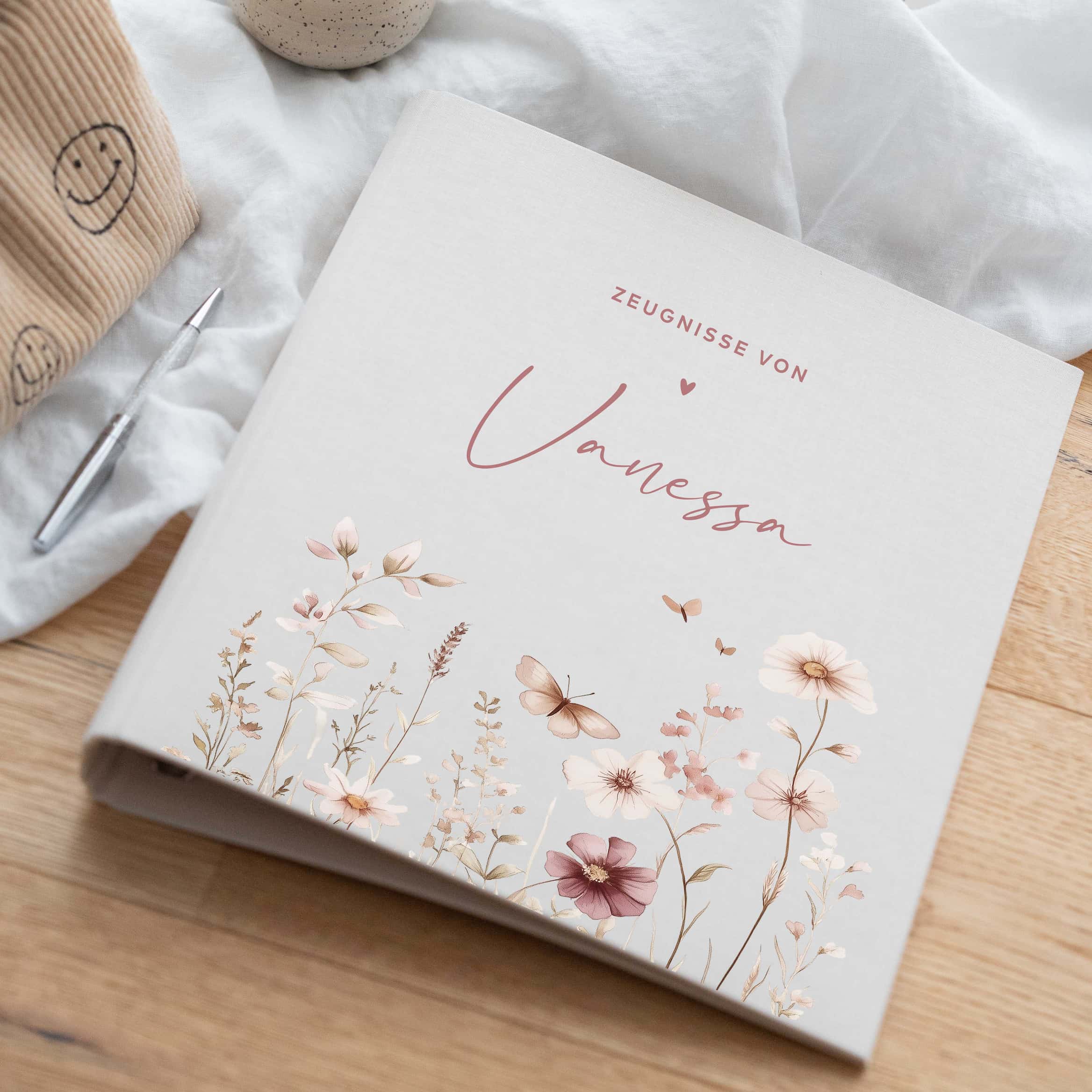 Ordner aus Leinen personalisierbar - mit Blumen