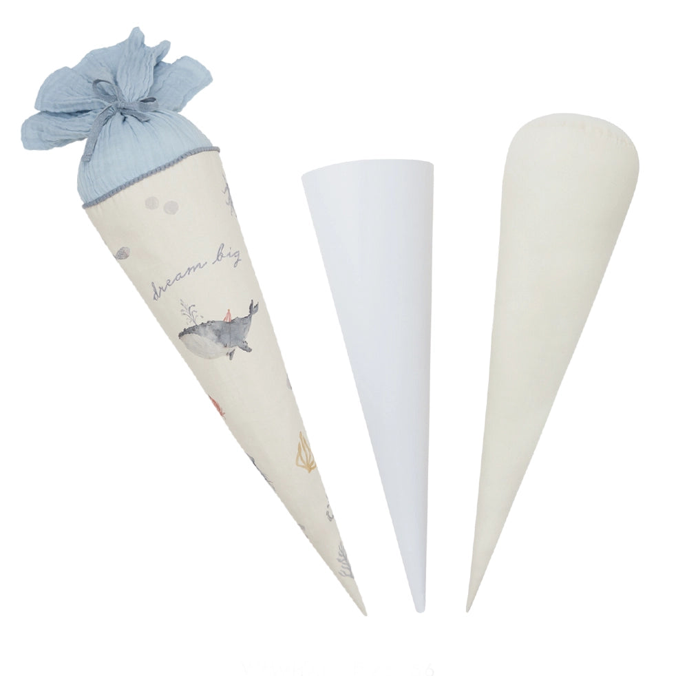 Schultüte 'Wal' aus Stoff, personalisierbar – Nachhaltig & 3-in-1 Set