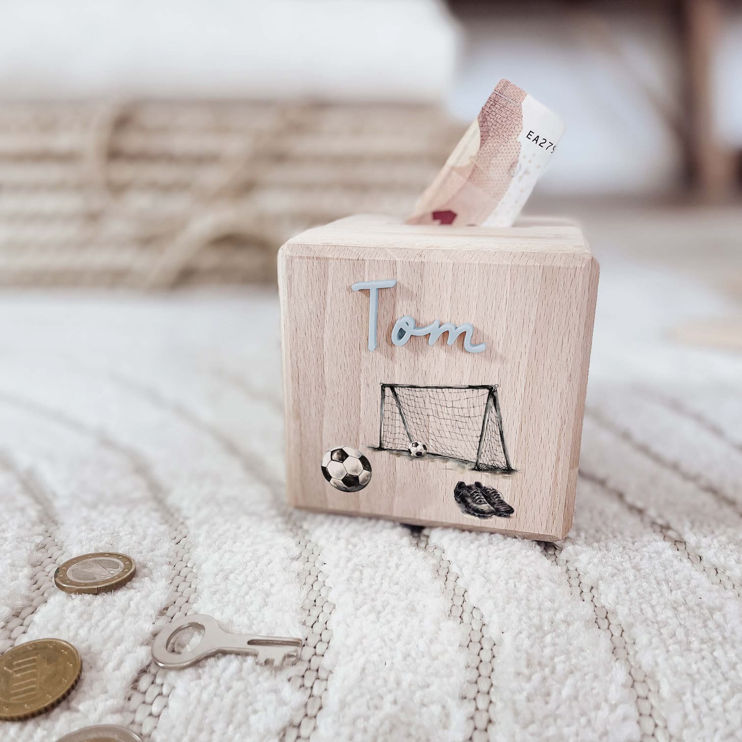 Spardose Holz personalisiert - Fußball