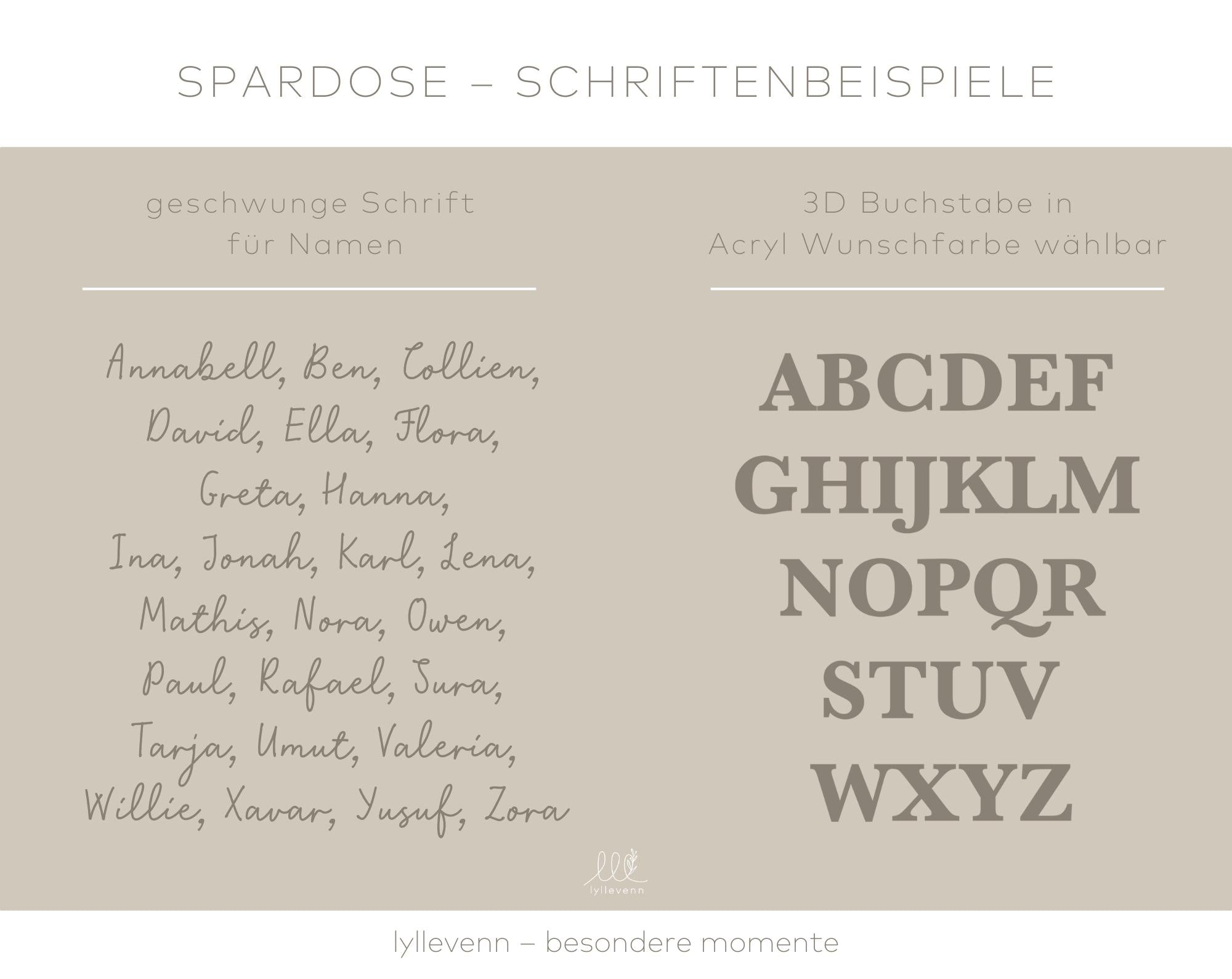 Personalisierte Spardose – 3D Buchstaben Motive
