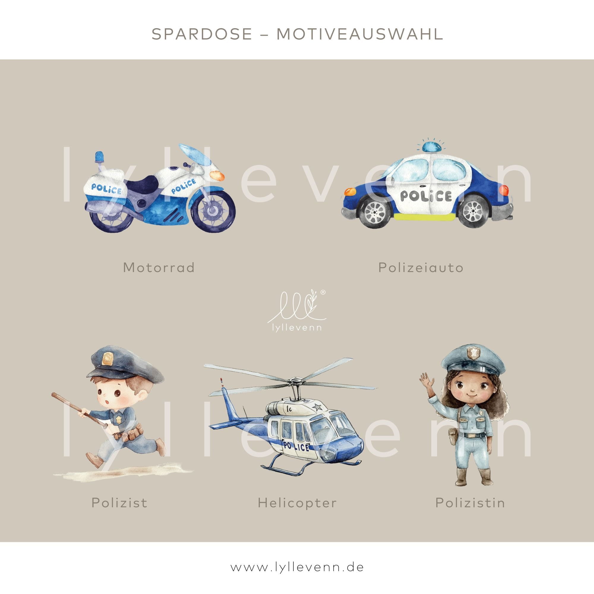 Spardose personalisiert aus Holz – Polizei