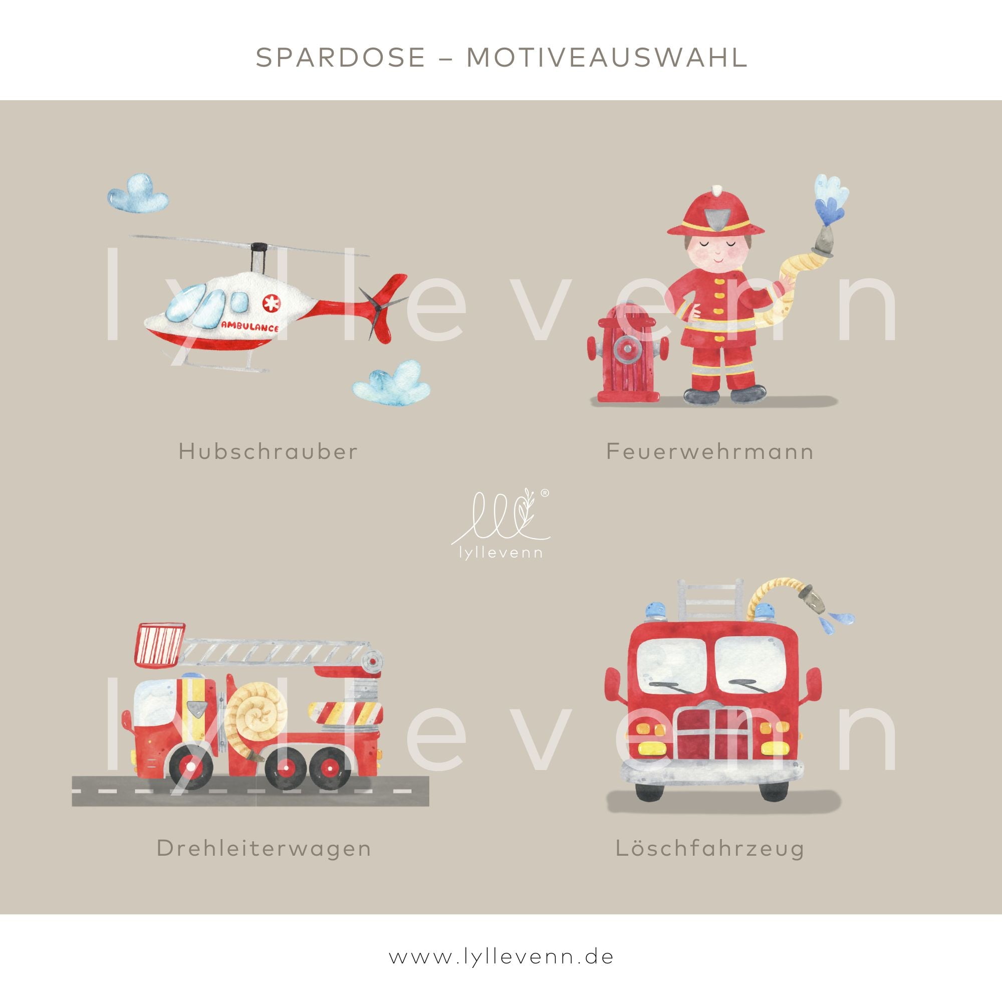 Spardose personalisiert aus Holz – Feuerwehr