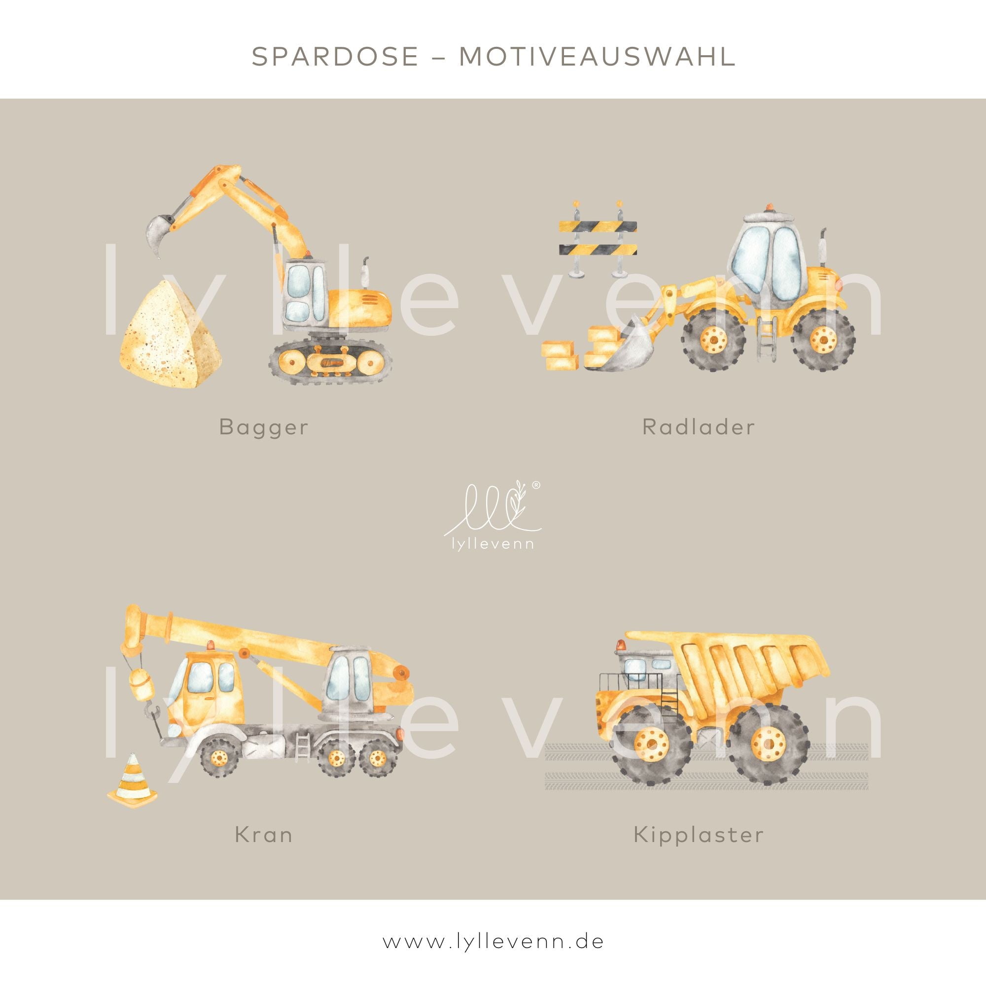 Spardose personalisiert aus Holz – Baustelle