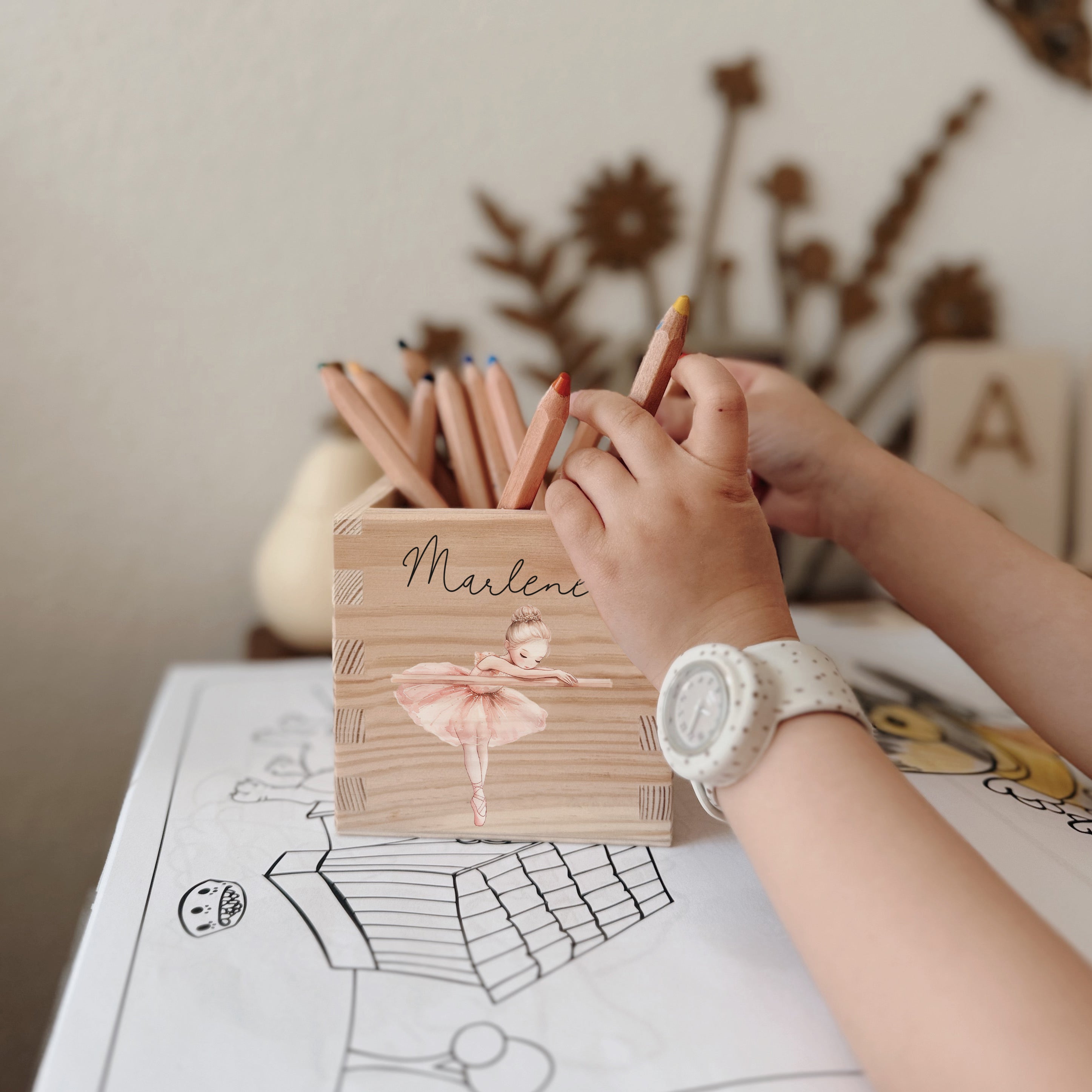 Stiftehalter Holz personalisiert - Bedruckt Ballerina
