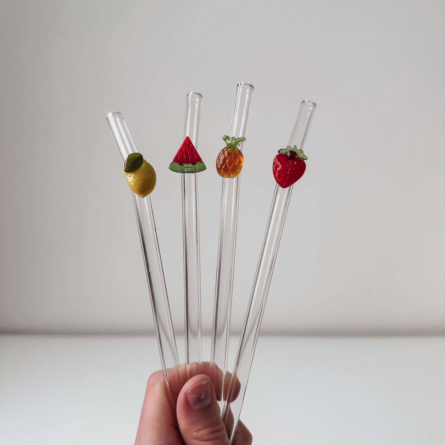 Strohhalme 4er-Set aus Glas - Früchte
