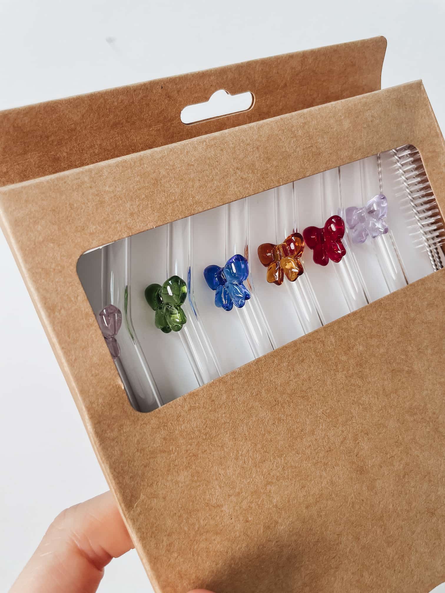 Strohhalme Glas Schleifen-Motiv, 20cm im 6er Set – Farbenmix